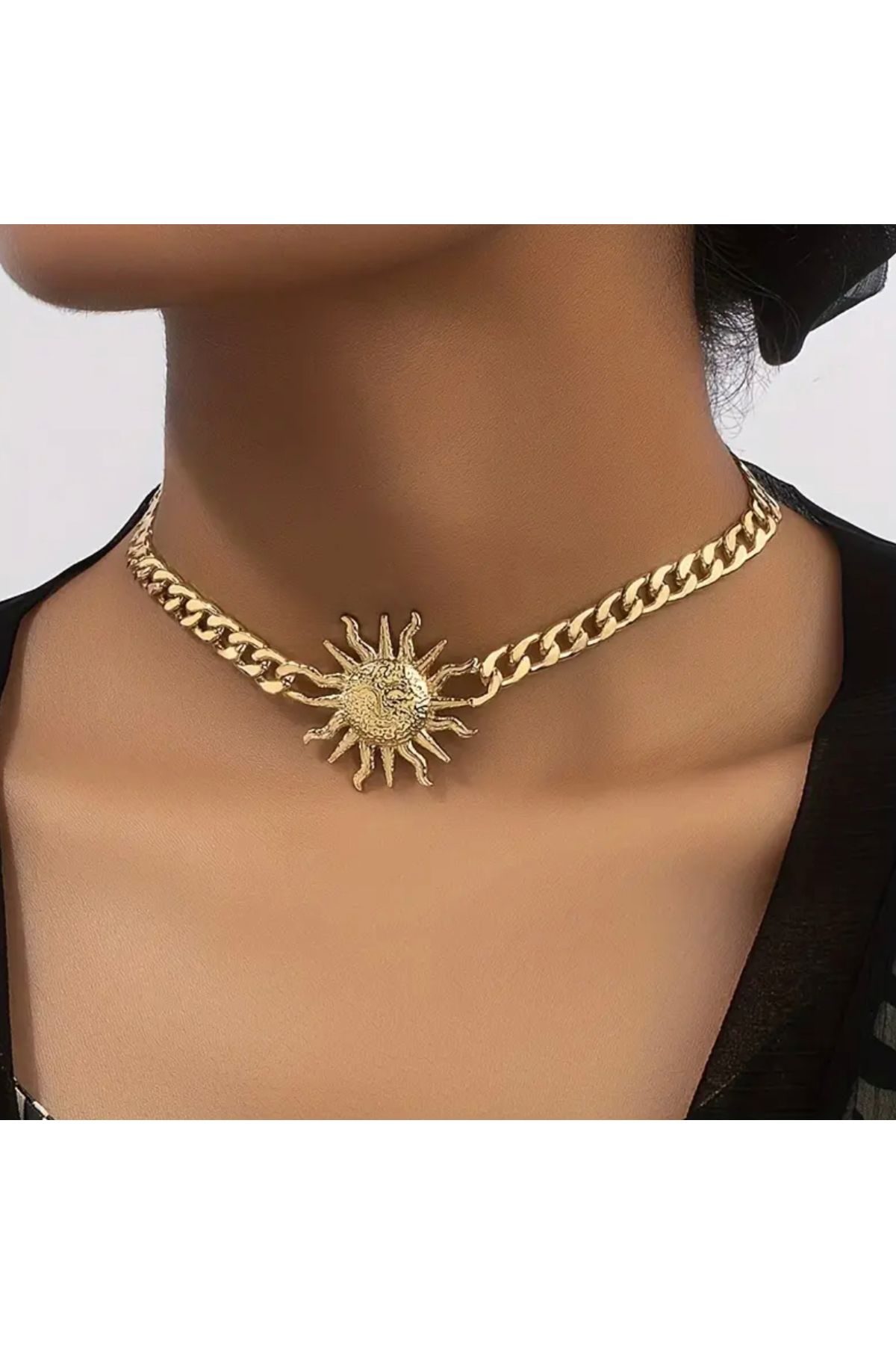 NISHPOINT ALTIN RENGİ GÜNEŞ CHOCKER ZİNCİR KOLYE