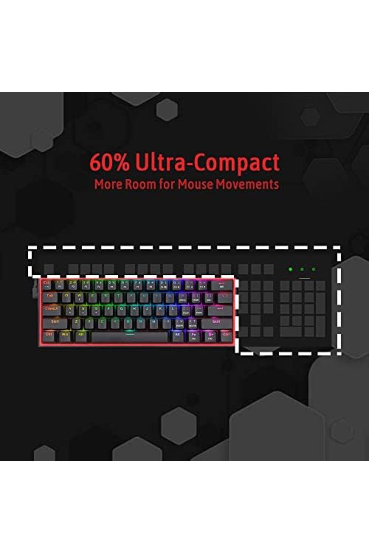 REDRAGON-K617 Gaming Keyboard; RGB Wired 60% Compact Mechanical Keyboard with 61 Red Linear Keys 6