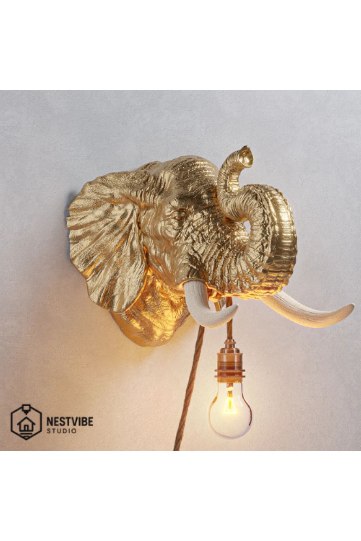 DREAM MODE Fil Başlı Dekoratif Modern Duvar Lambası NESTVİBE Özel seri (RUSTİK AMPUL HEDİYELİ)