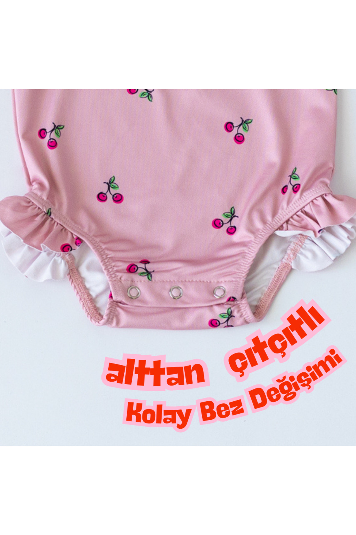 Mama Yoyo Baby Kids Önden Fermuarlı - Alttan Çıtçıtlı Mayo Kiraz fotoğrafı 2 (önizleme)