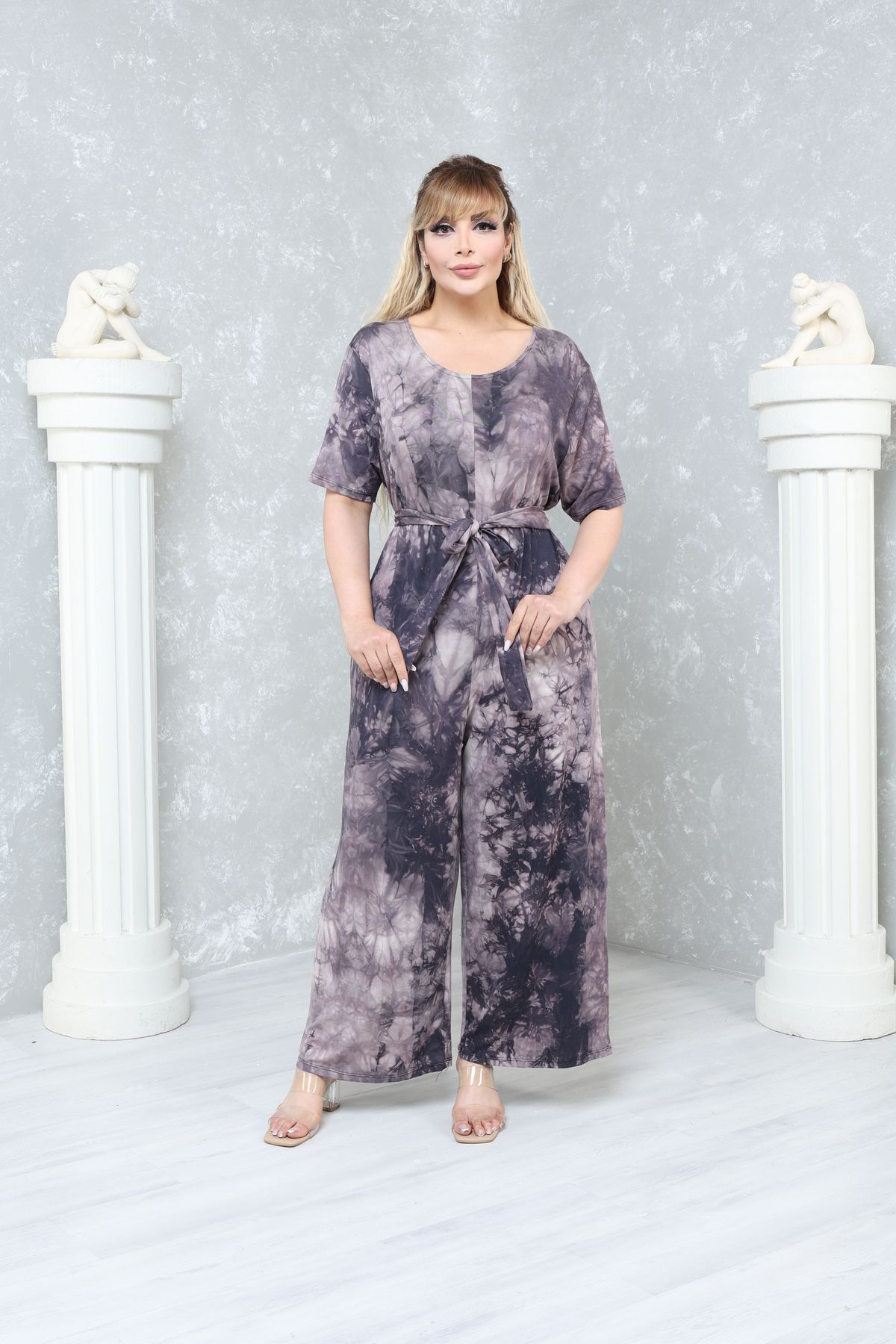MJORA-Large Size Comfortable Patterned Viscose Knitted Jumpsuit 2