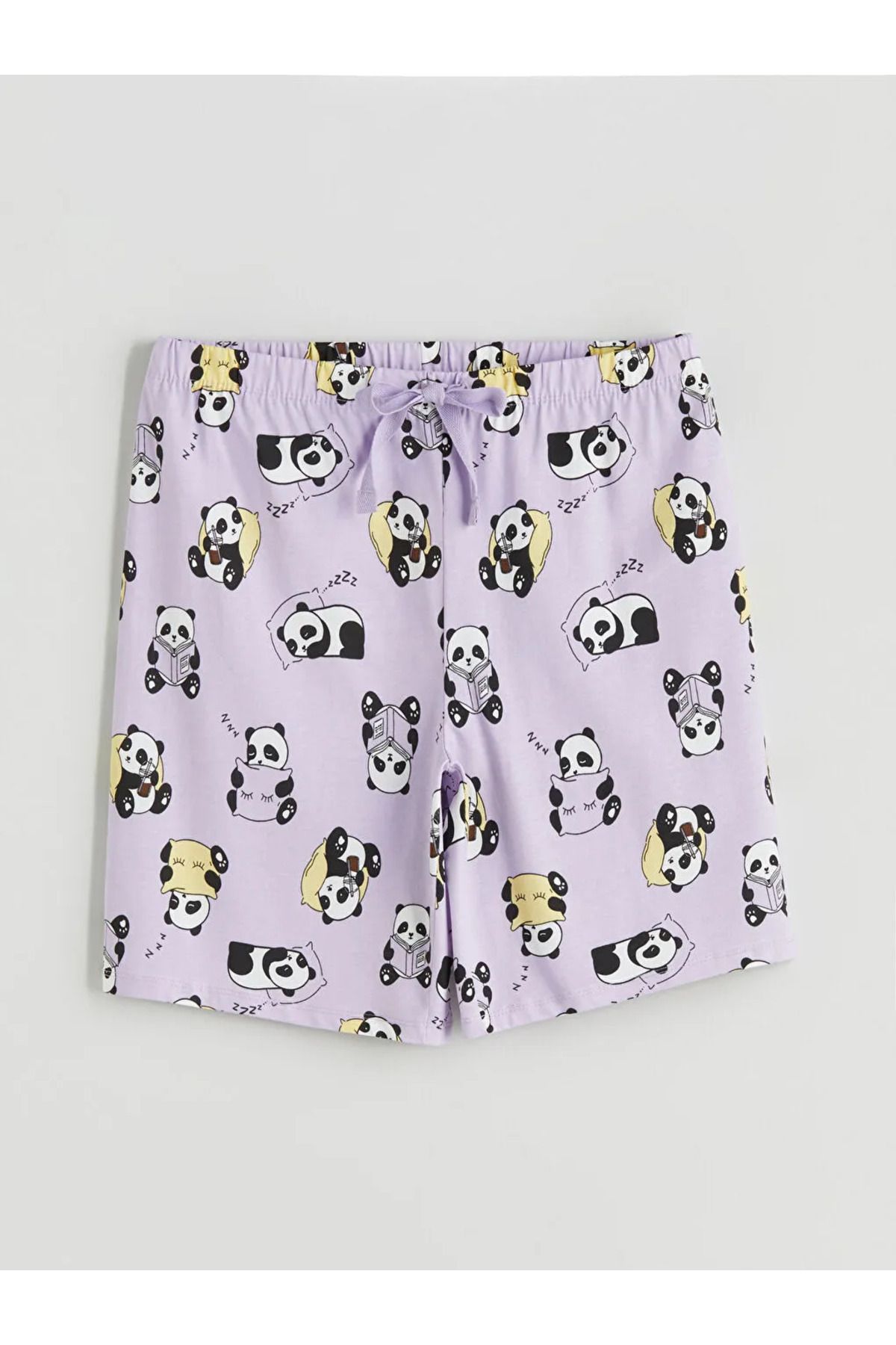 LC Waikiki LCW Young Lila Beli Lastikli Panda Baskılı Kadın Şort Pijama Altı