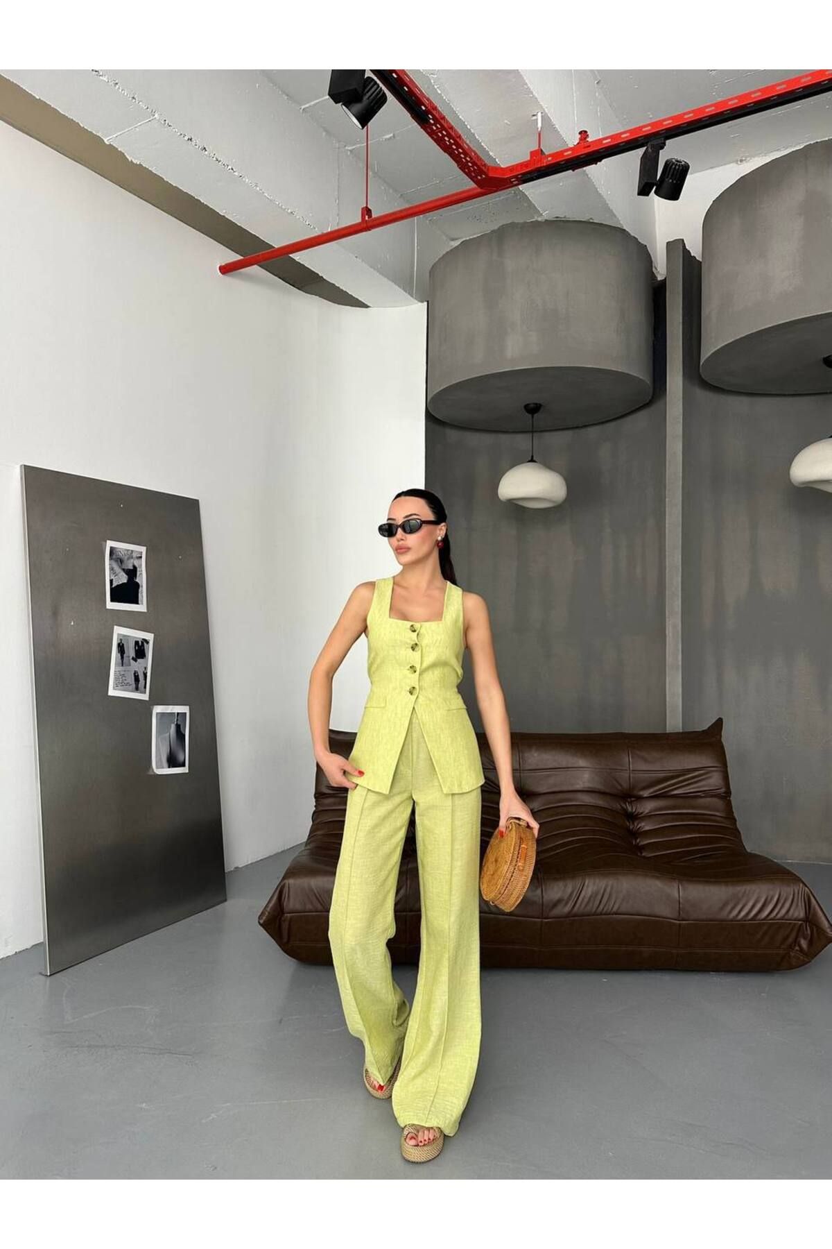 Hotfashion Kare Yaka Yelek Pantolon Takım