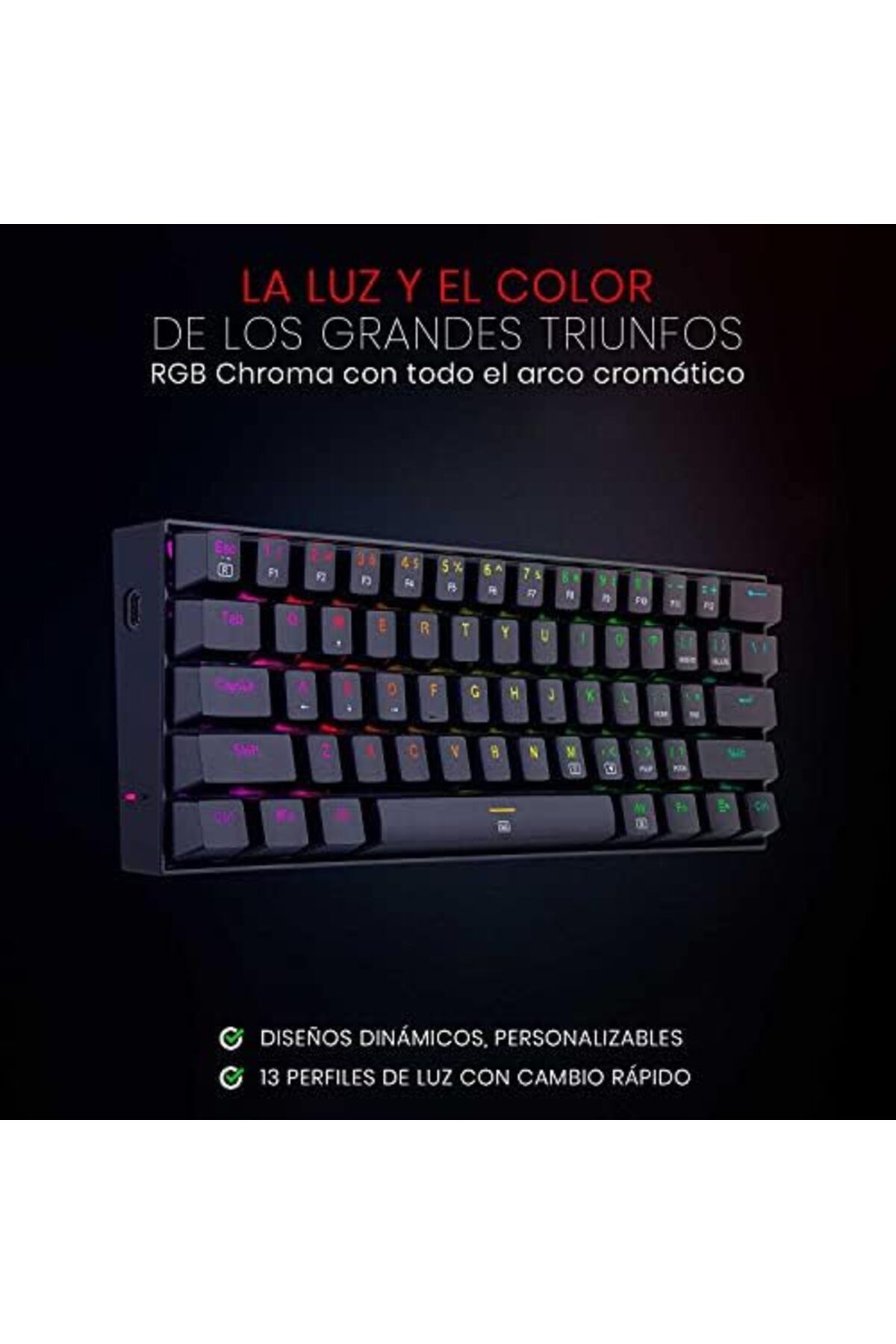 REDRAGON-لوحة مفاتيح الألعاب الميكانيكية K630، تصميم مضغوط بنسبة 60% مع 61 مفتاحًا، مفاتيح بنية اللون، خلفية RGB 6