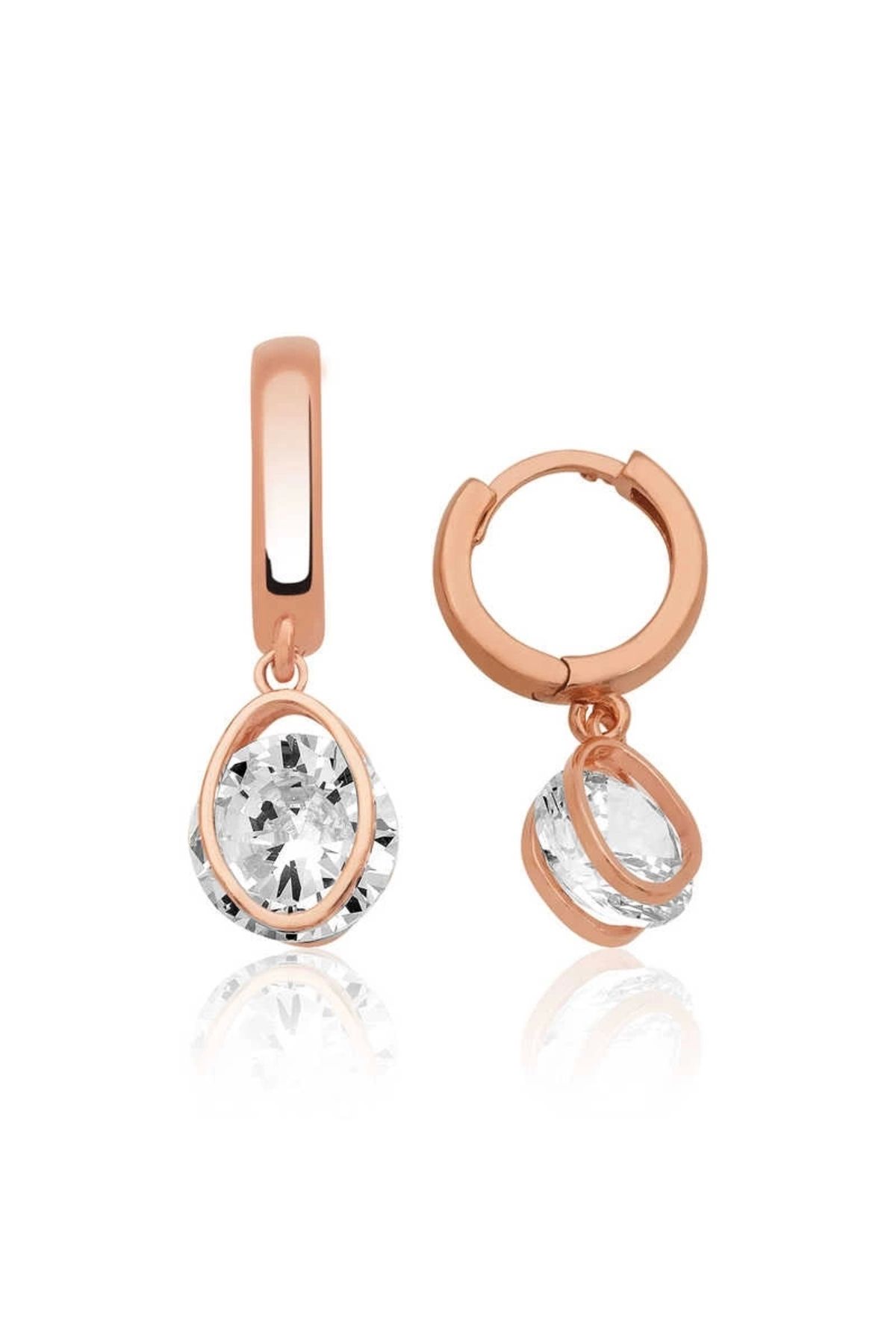 luz&pos Gümüş Üç Boyutlu Oval Küpe