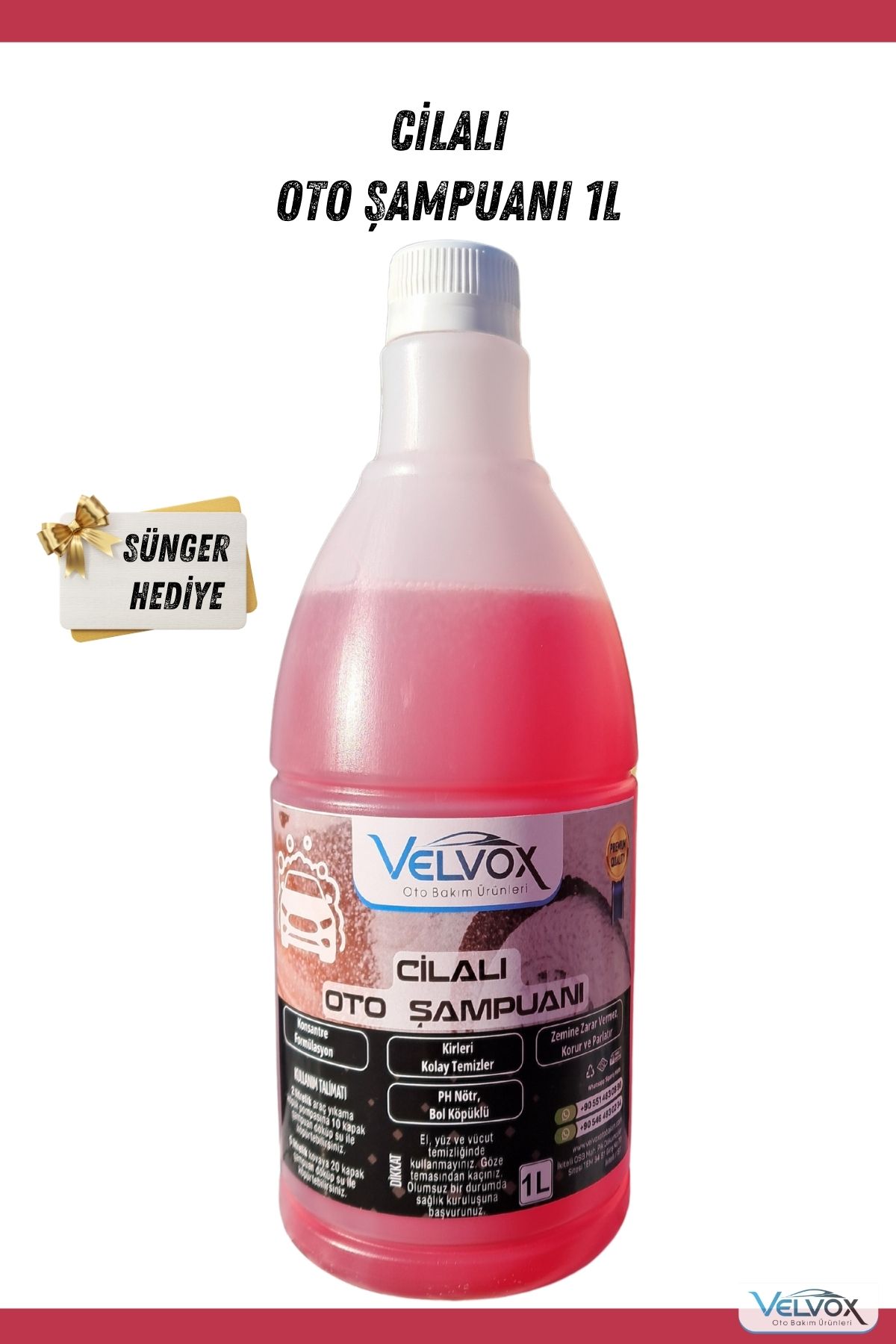 VELVOX Cilalı Oto Şampuanı Oto Köpüğü 1 LT + Sünger Hediye, Oto Köpük, Araç Şampuanı, Araç Köpüğü