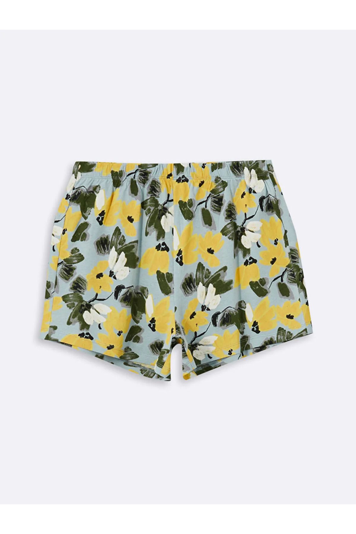 LC Waikiki LCW DREAM Mavi Petite Beli Lastikli Çiçekli Kadın Şort Pijama Altı