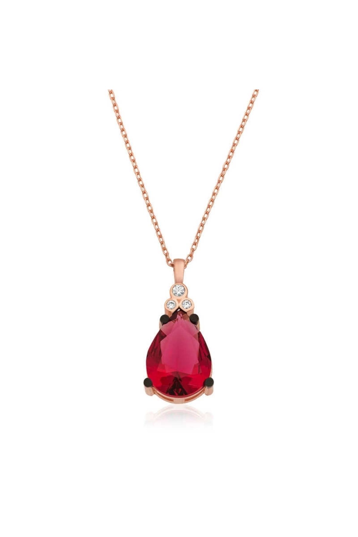 luz&pos Gümüş Kırmızı Topaz Damla Kolye