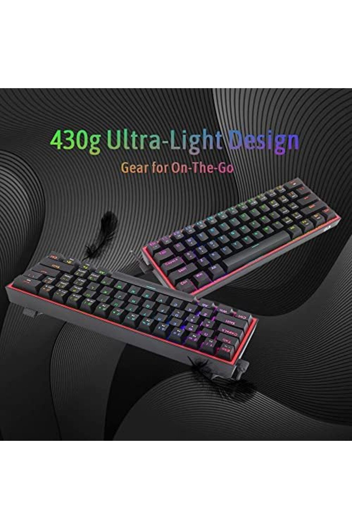 REDRAGON-K617 Gaming Keyboard; RGB Wired 60% Compact Mechanical Keyboard with 61 Red Linear Keys 3