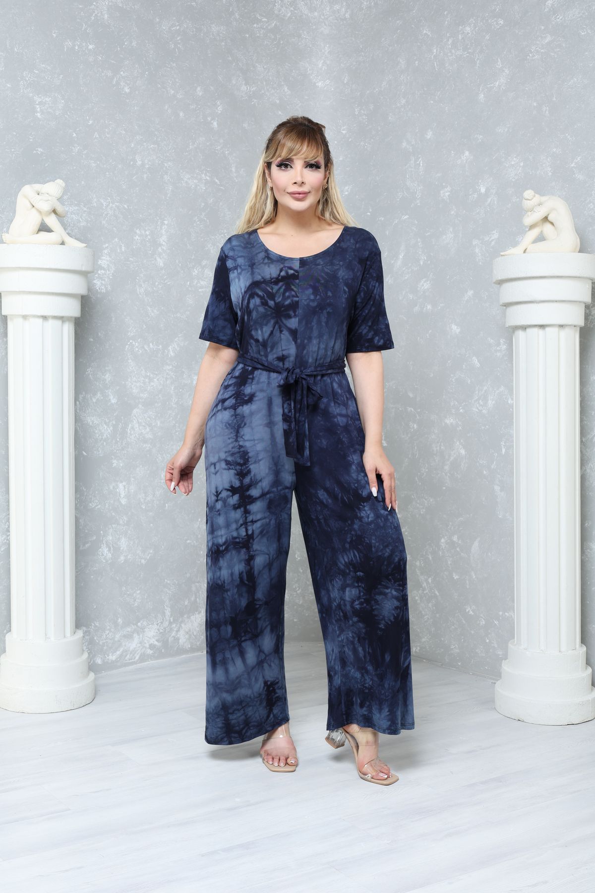 MJORA-Large Size Comfortable Patterned Viscose Knitted Jumpsuit 7