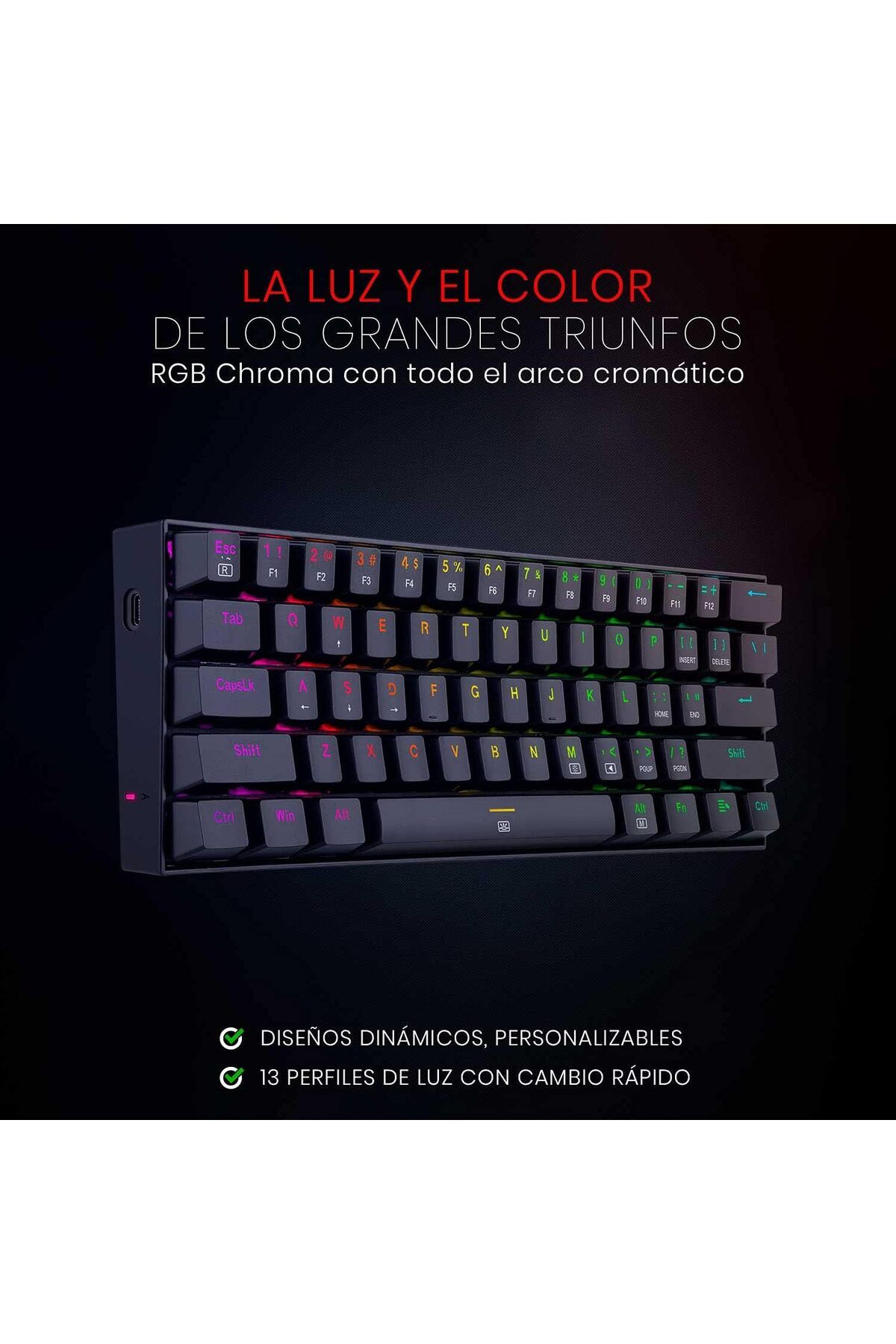 REDRAGON-لوحة مفاتيح الألعاب الميكانيكية K630، تصميم مضغوط بنسبة 60% مع 61 مفتاحًا، مفاتيح بنية اللون، خلفية RGB 5