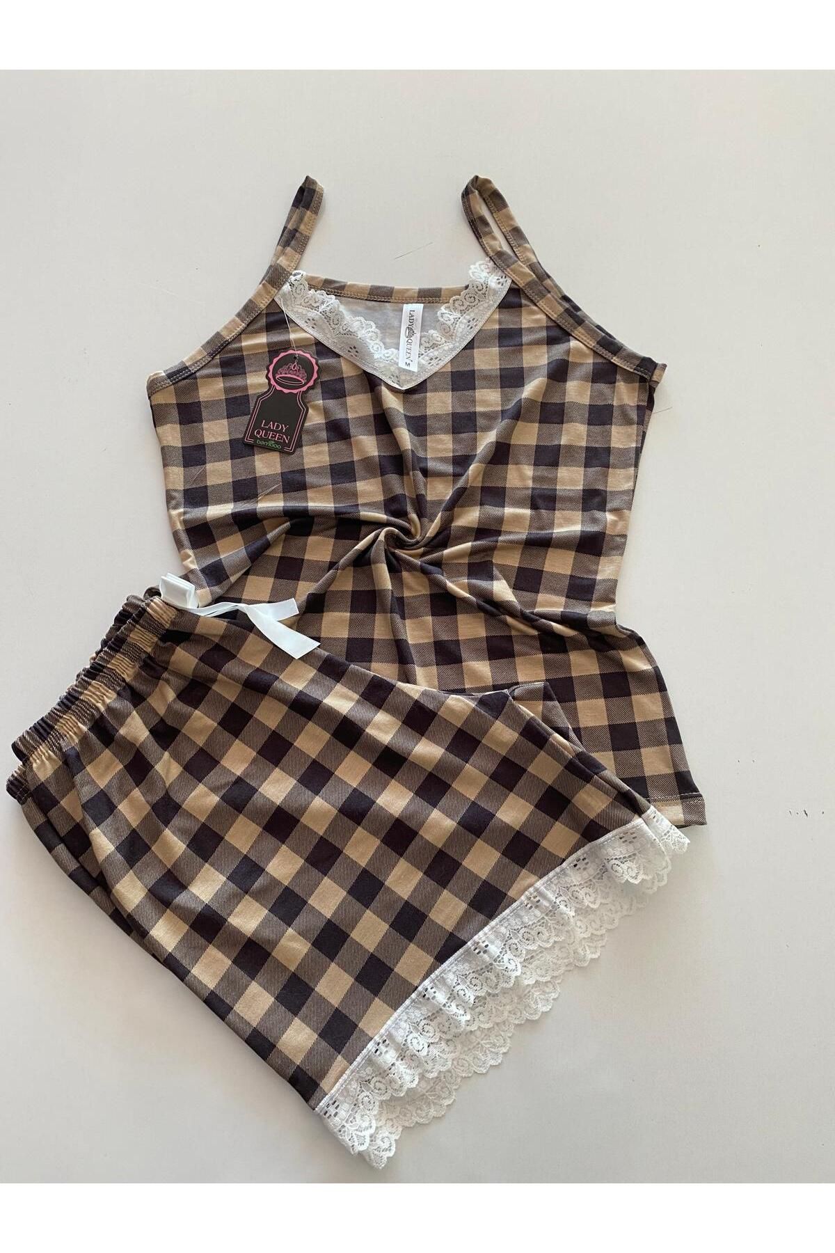 Lady Queen likralı ring viskon kadın şortlu pijama takımı