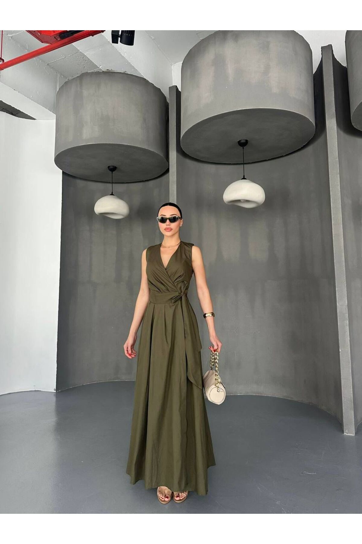 Hotfashion Drapeli Kruvaze Kesim Kuşaklı Elbise
