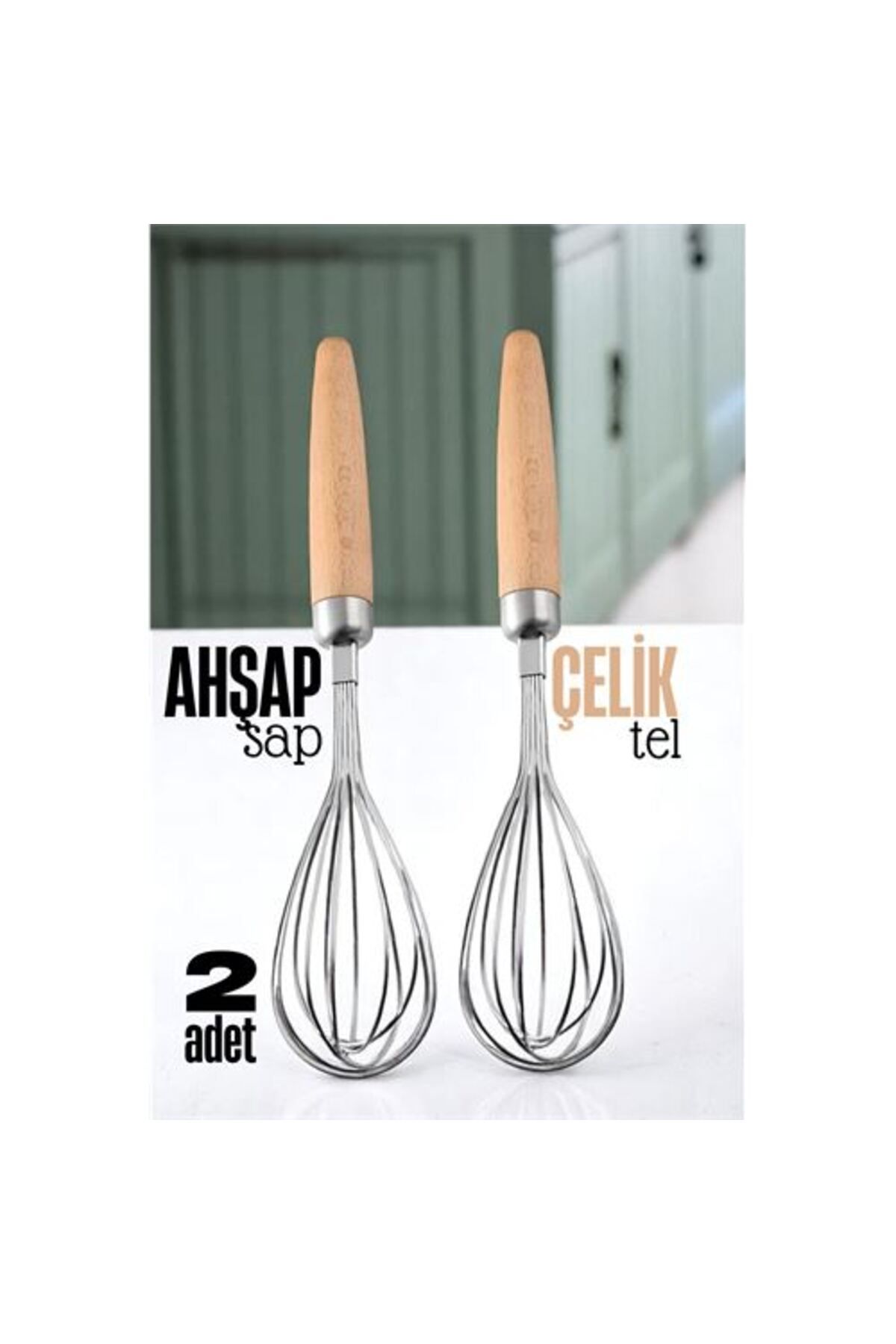 Pİ GLOBAL Ahşap Saplı Çelik Çırpıcı - Yumurta ve Sos Çırpıcı, Mutfak Çırpıcısı, Çırpma Teli