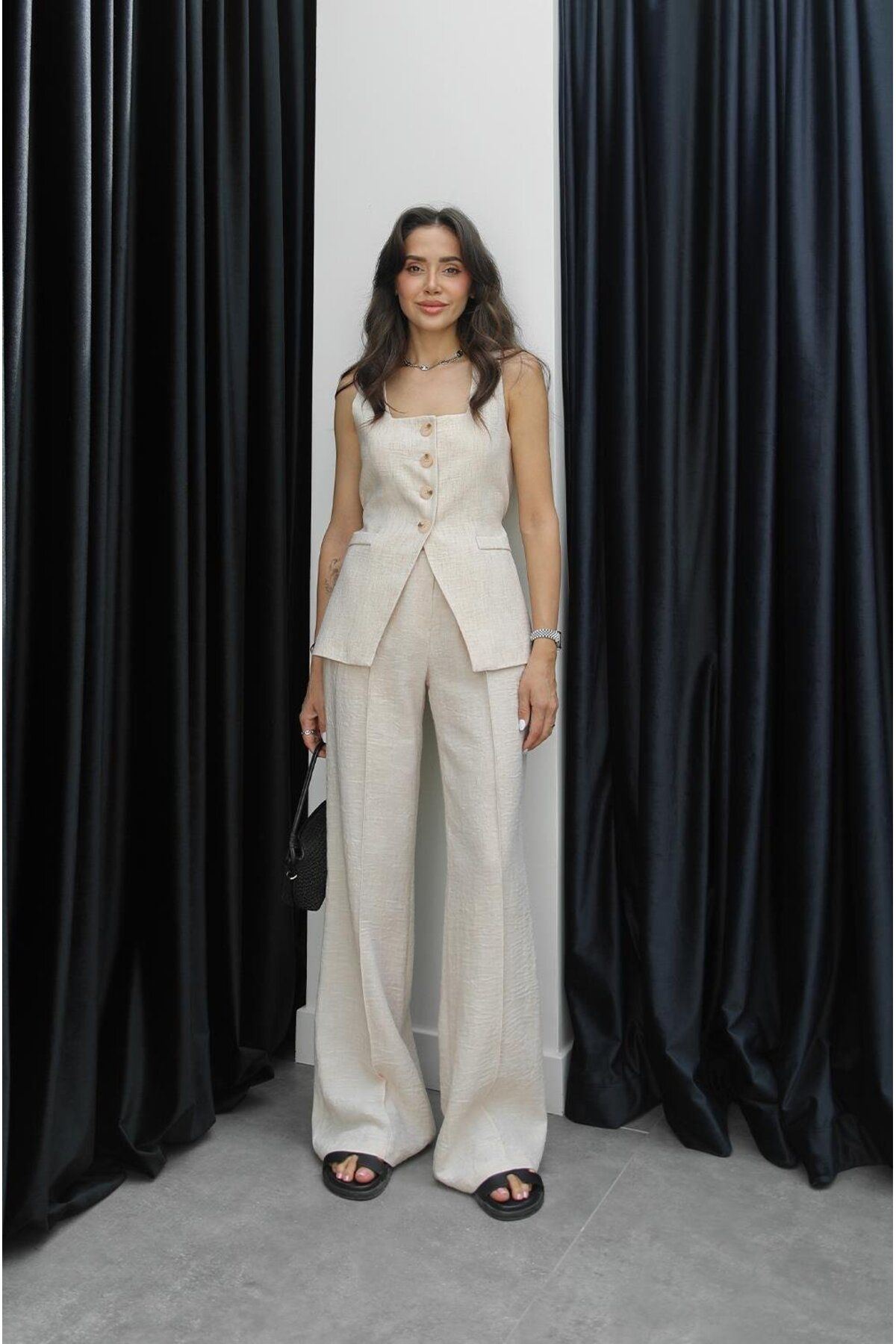 Hotfashion Kare Yaka Yelek Pantolon Takım