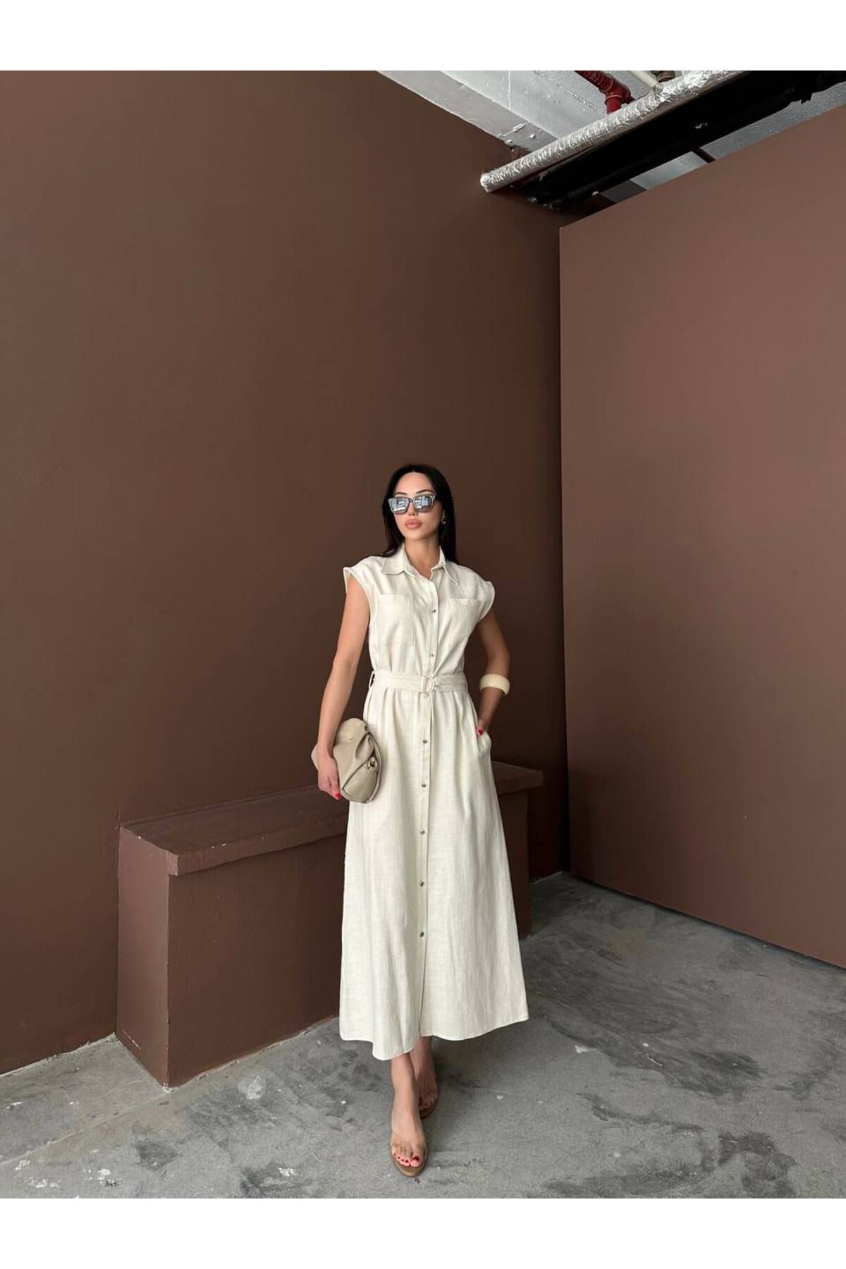Hotfashion Kuşaklı Düz Elbise