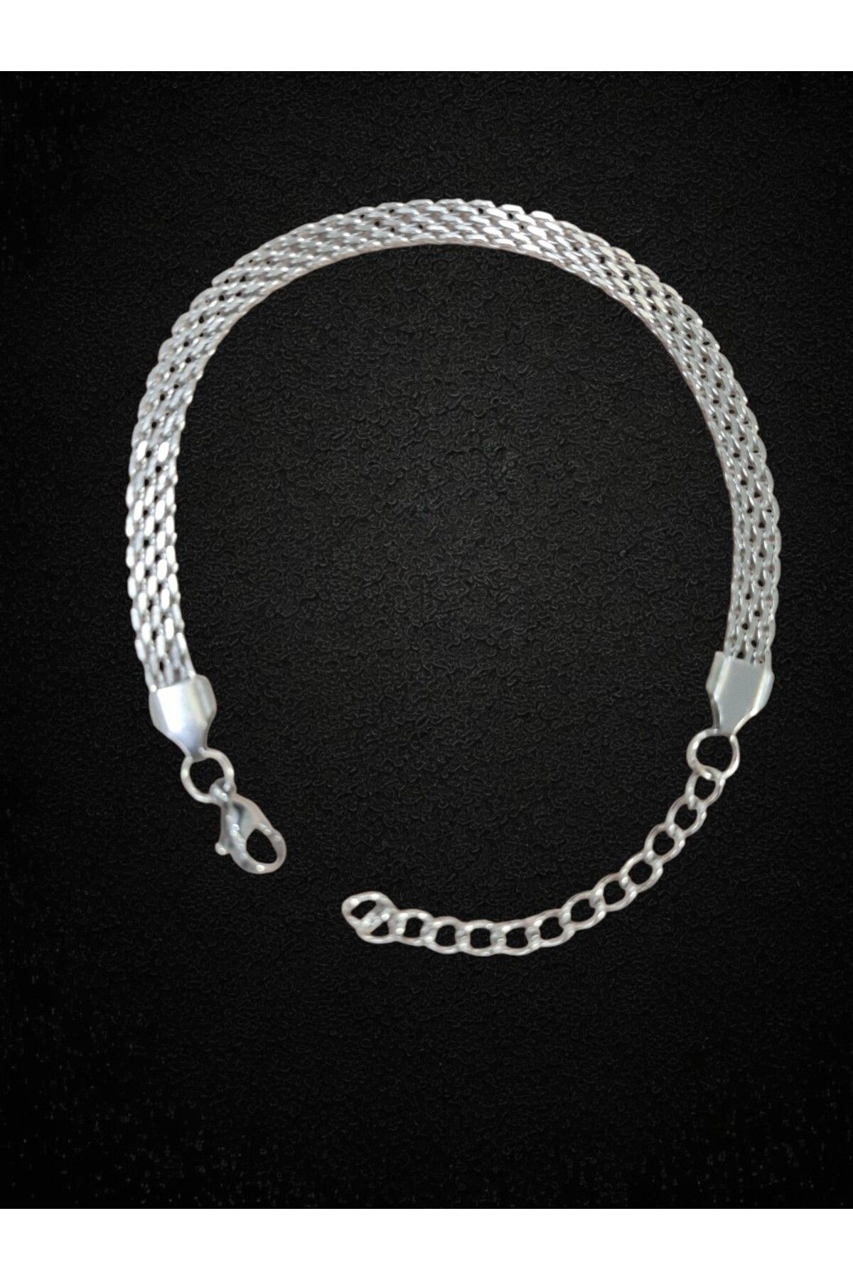 Tasarım Çelik Bileklik Sık Örme lüks Model 4 mm Genişlik 19 Cm Uzunluk 5 Cm Ek Gümüş Silver