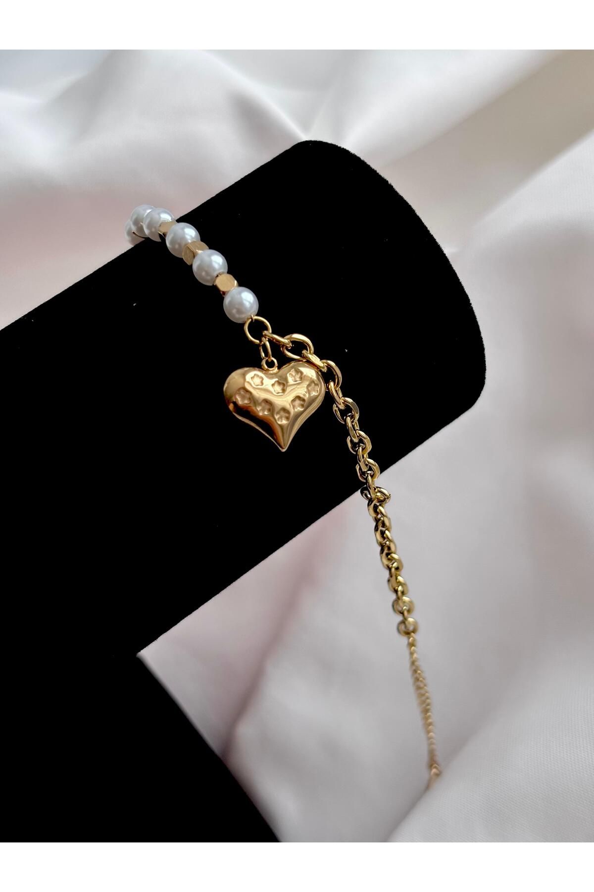 Bellamy Jewelry İnci Ve Kalp Detaylı Bileklik - Gold