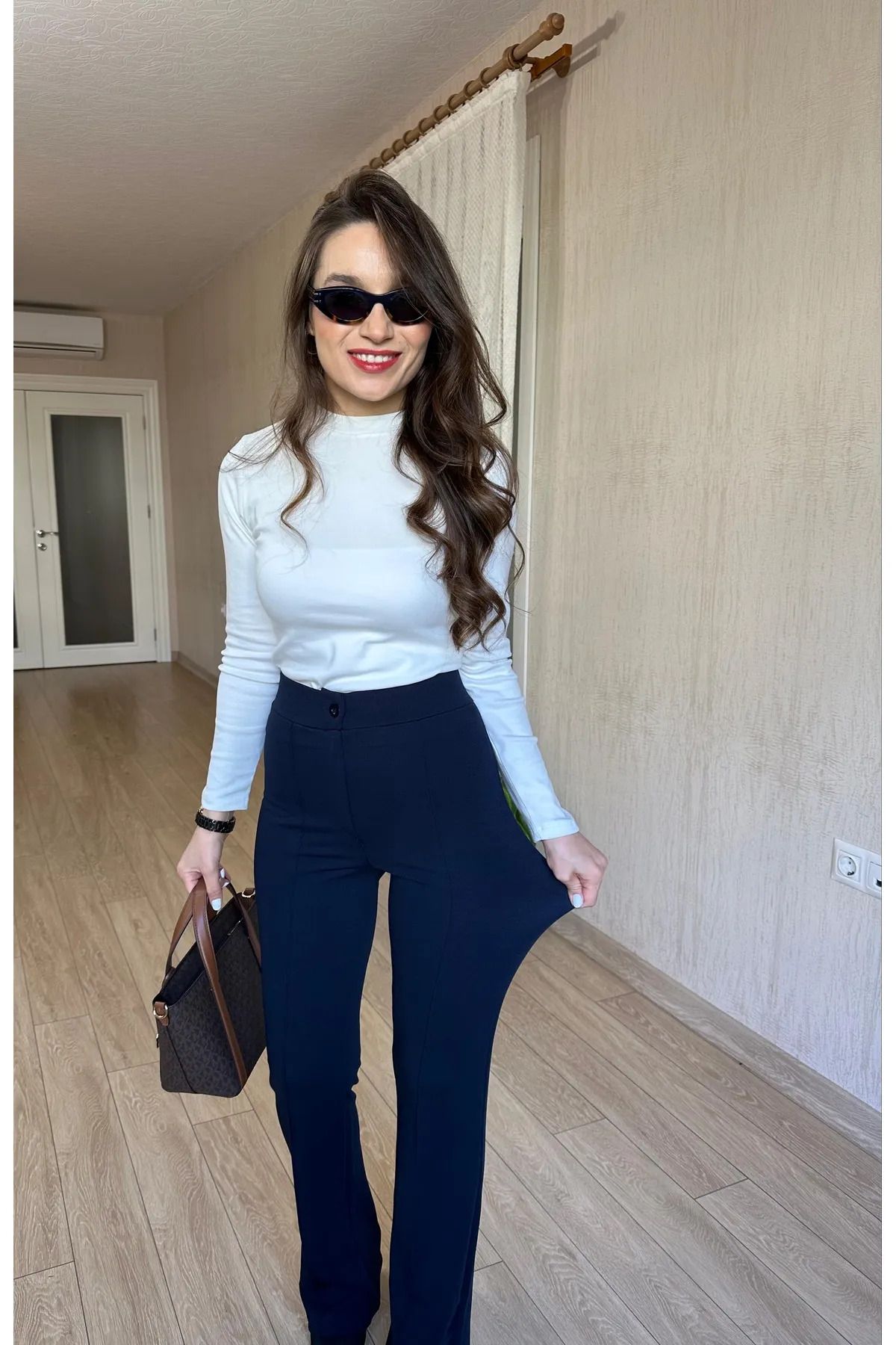 Butik Çımalı pantolon esnek crep kumaş - tam kalıp yüksek bel