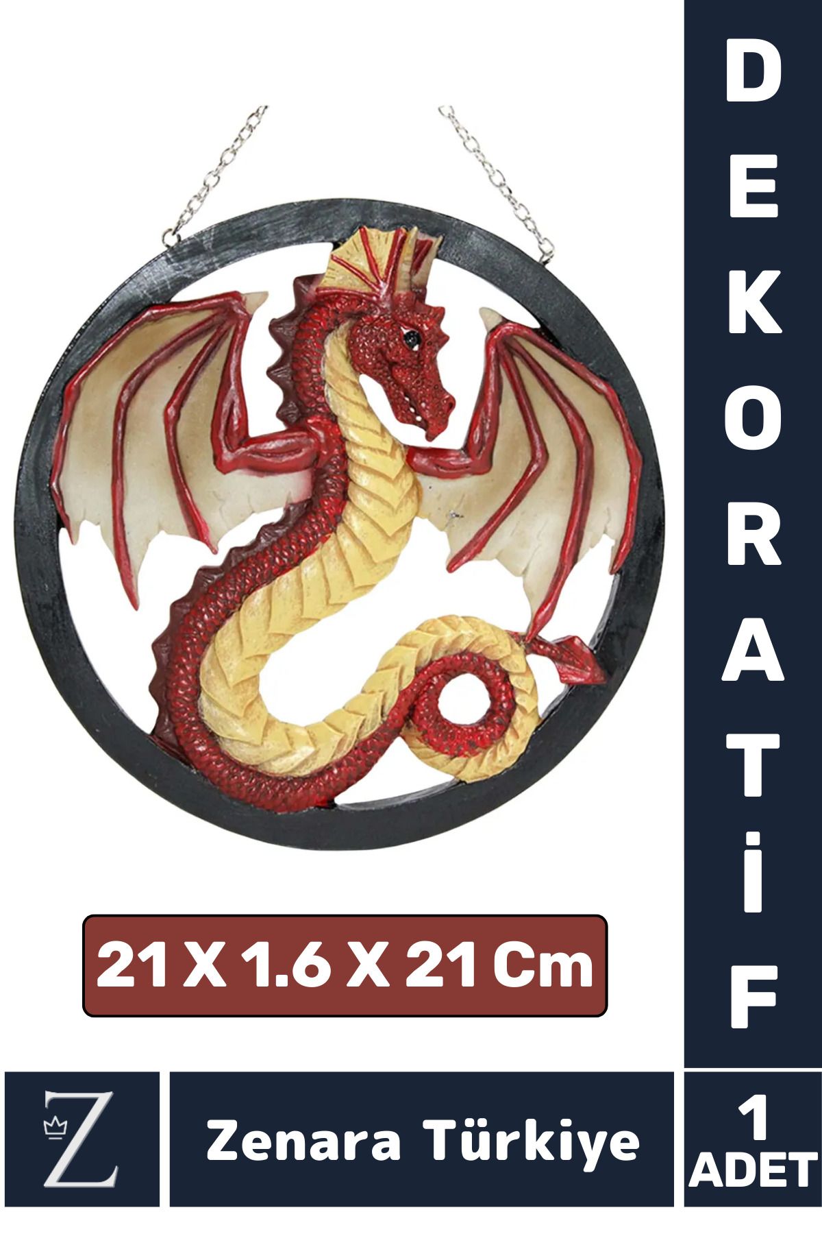 Zenara Premium Yüksek Kaliteli Çok Şık Dekoratif Hediyelik Özel Gün Biblo Koleksiyon POLYESTER DRAGON Pano