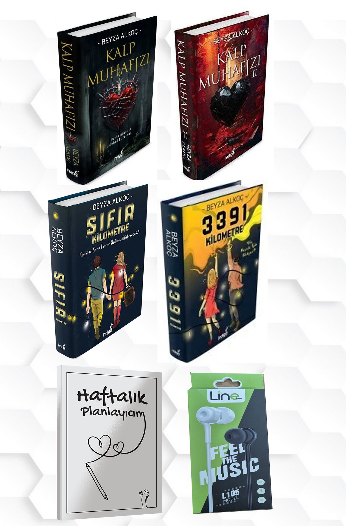 İndigo Kitap CİLTLİ-BEYZA ALKOÇ-KALP MUHAFIZI 1 VE 2-SIFIR KM-3391 KM+HAFTALIK PLANLAYICIM VE KULAKLIK