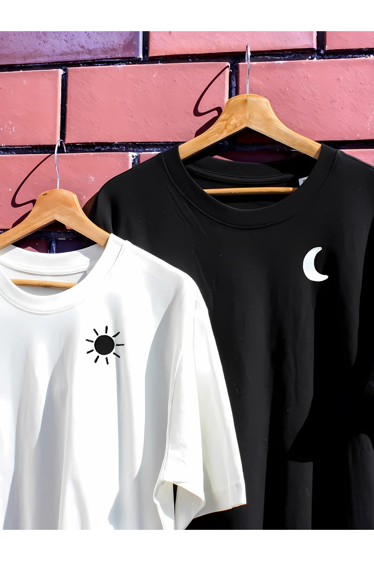 Etoile Studio Güneş ve Ay Sevgili Kombini Unisex Oversize Tişört
