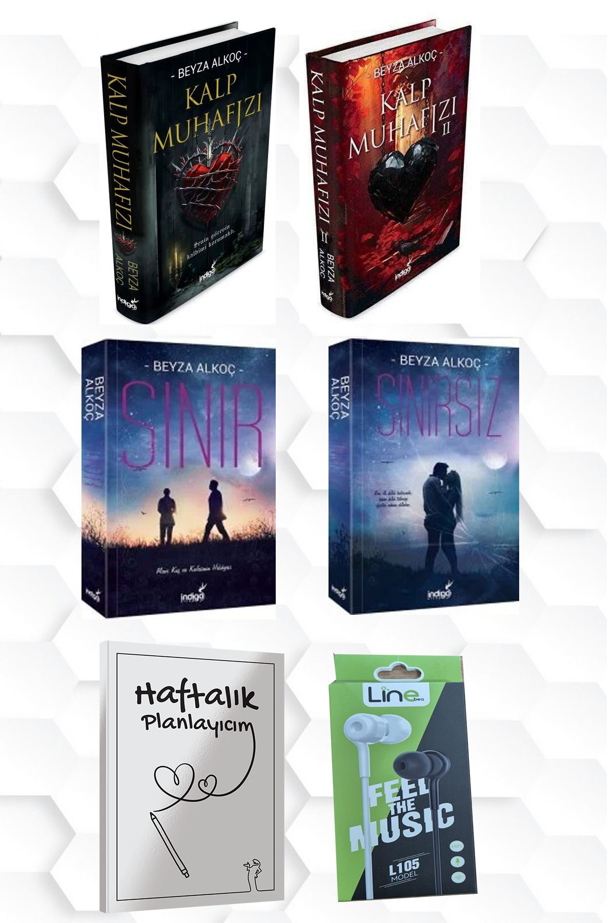 İndigo Kitap CİLTLİ-BEYZA ALKOÇ-KALP MUHAFIZI 1 VE 2-SINIR-SINIRSIZ+HAFTALIK PLANLAYICIM VE KULAKLIK