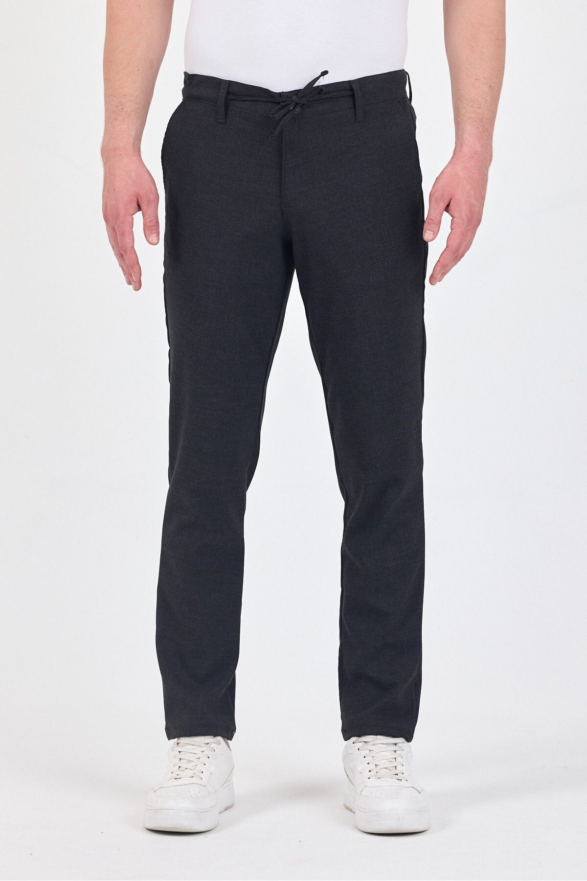 TheSeason Erkek Antrasit Likralı Kırışmaz bağcıklı Comfort Fit Chino Pantolon