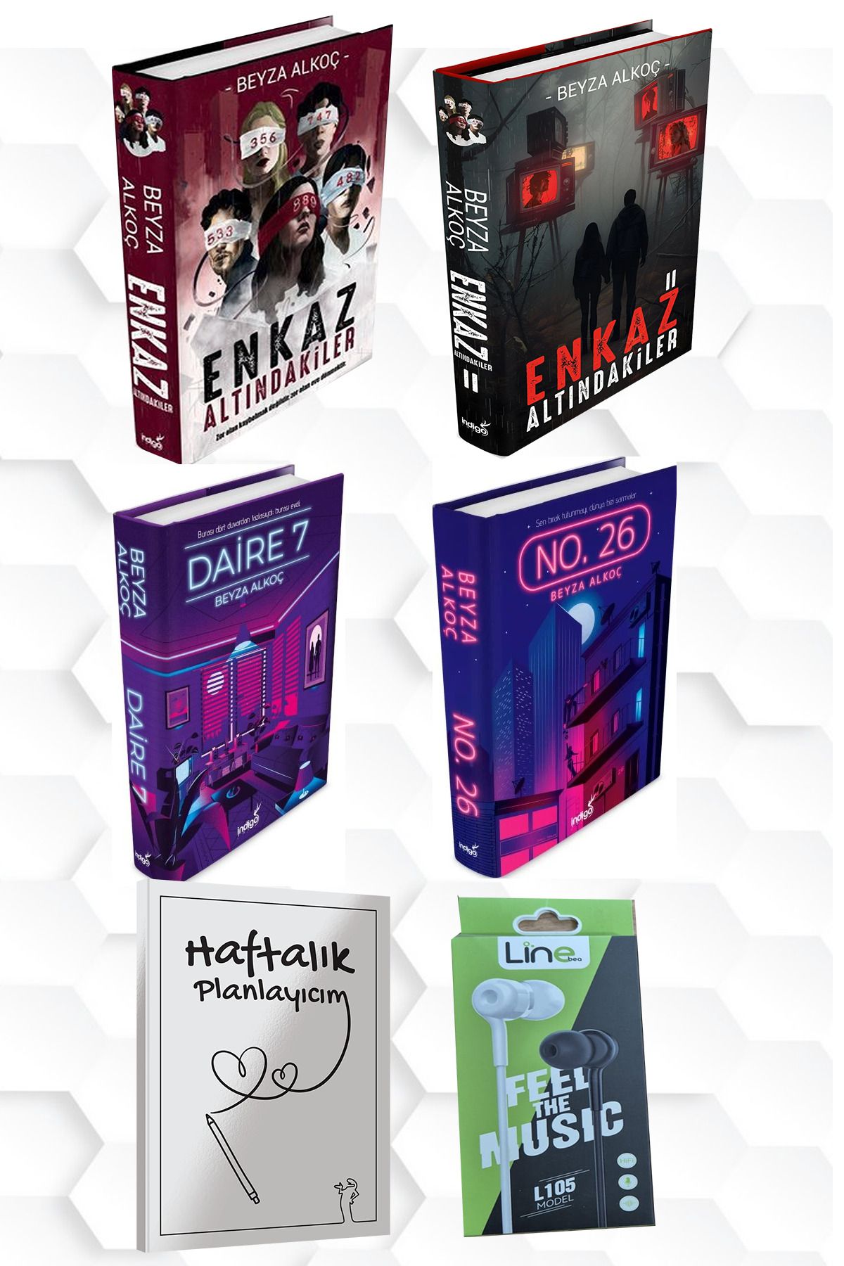 İndigo Kitap CİLTLİ-BEYZA ALKOÇ-ENKAZ ALTINDAKİLER 1 VE 2-DAİRE 7-NO 26+HAFTALIK PLANLAYICIM VE KULAKLIK