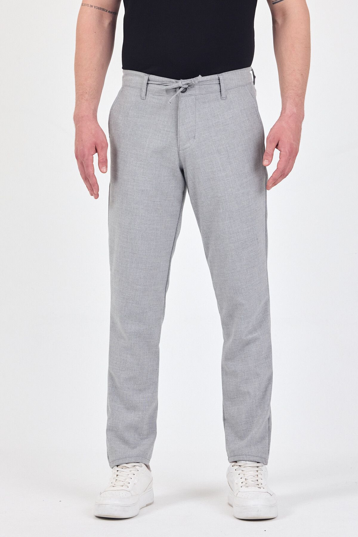 TheSeason Erkek Açık Gri Likralı Kırışmaz bağcıklı Comfort Fit Chino Pantolon
