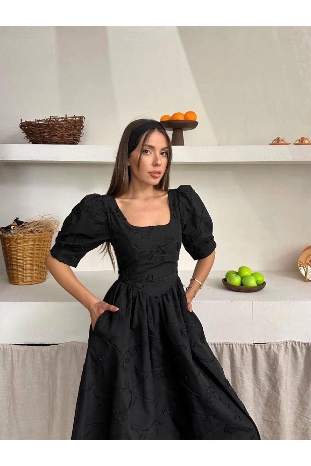 Ekim Store Karpuz Kollu Fistolu Uzun Elbise