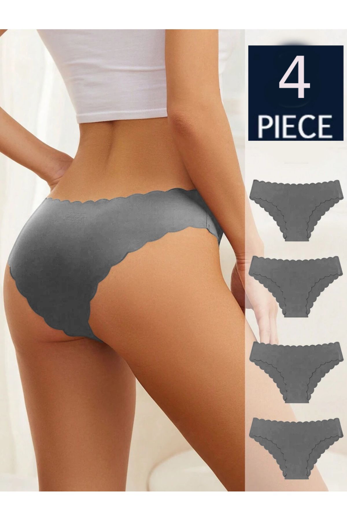 BENİMOLMALI Dikişsiz Nefes Alabilen Dalgalı Bikini Külot 4 lü Set Lazer Kesim Bikini Külot Full Likra