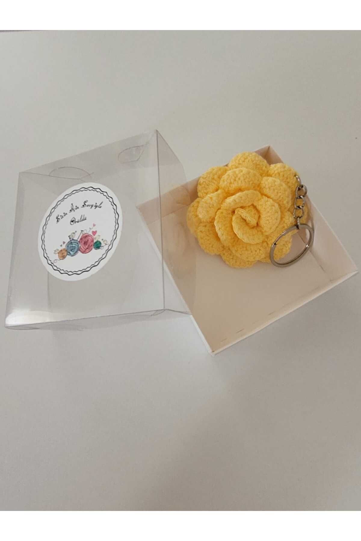 ÇİÇEKÖRGÜ Örgü Anahtarlık, Sarı Gül Anahtarlık, Çanta Süsü