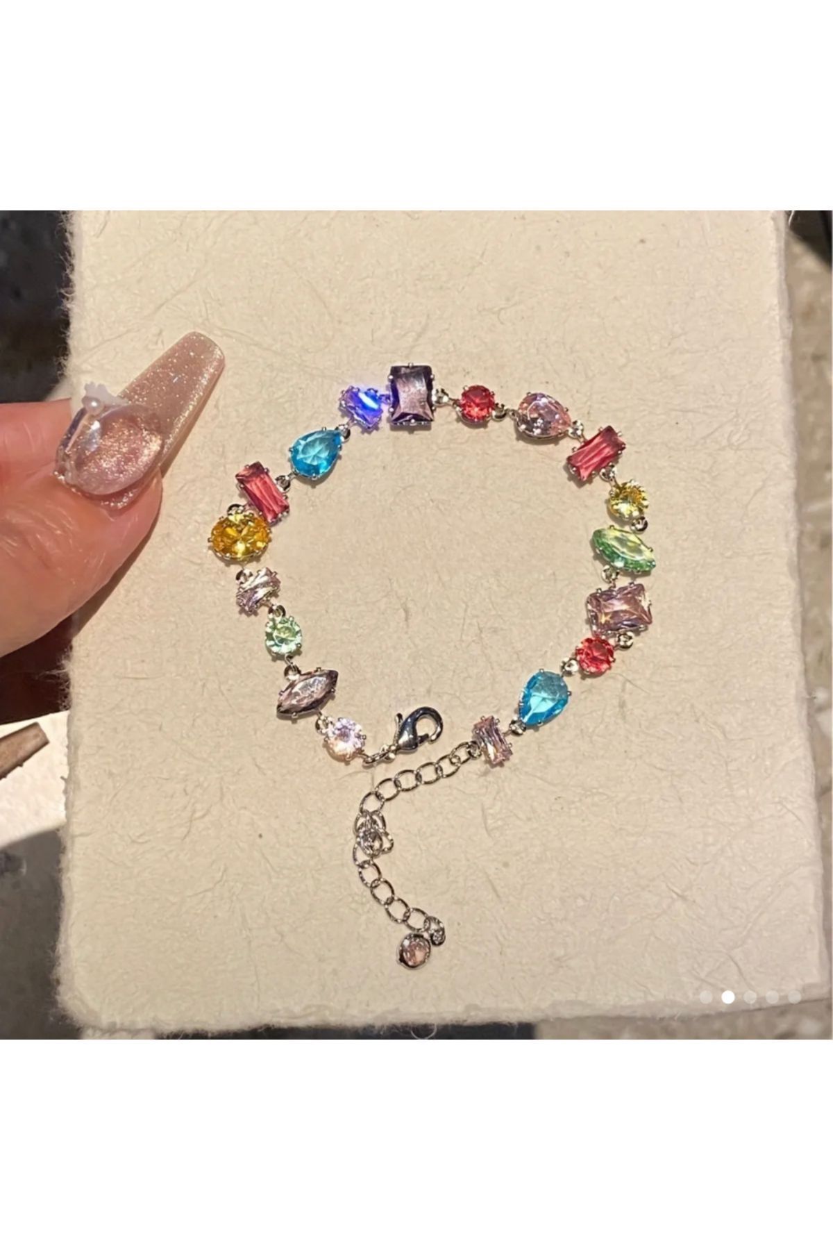 lilith accesuary Geometrik Kesim Renkli Zirkon Taşlı Gema Model Bileklik 17+4 cm