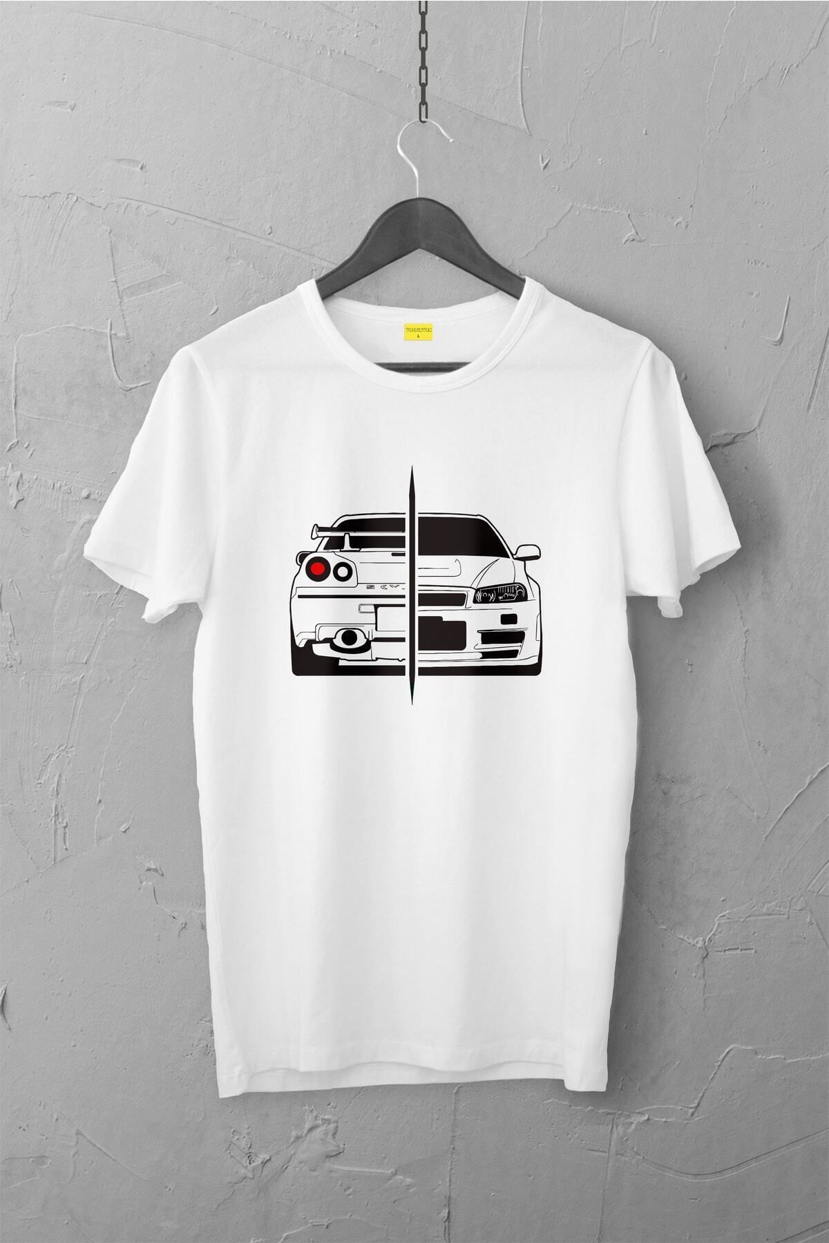 Pisa Art Nissan Skyline R34 Gtr Design Tshirt , Unisex Premium, Çatlama Solma Yapmaz / Otomobil