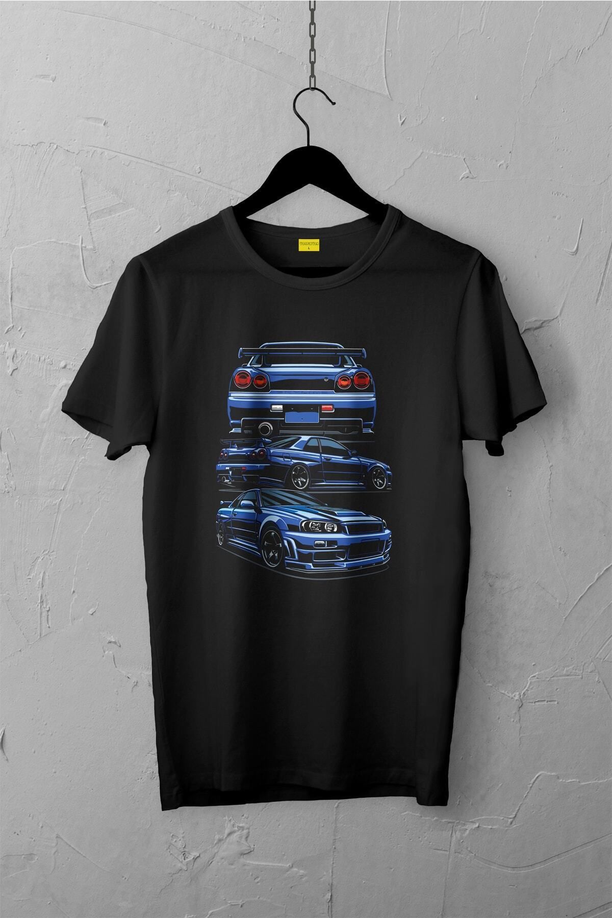 Pisa Art Nissan Skyline R34 Gtr Design Tshirt , Unisex Premium, Çatlama Solma Yapmaz / Otomobil