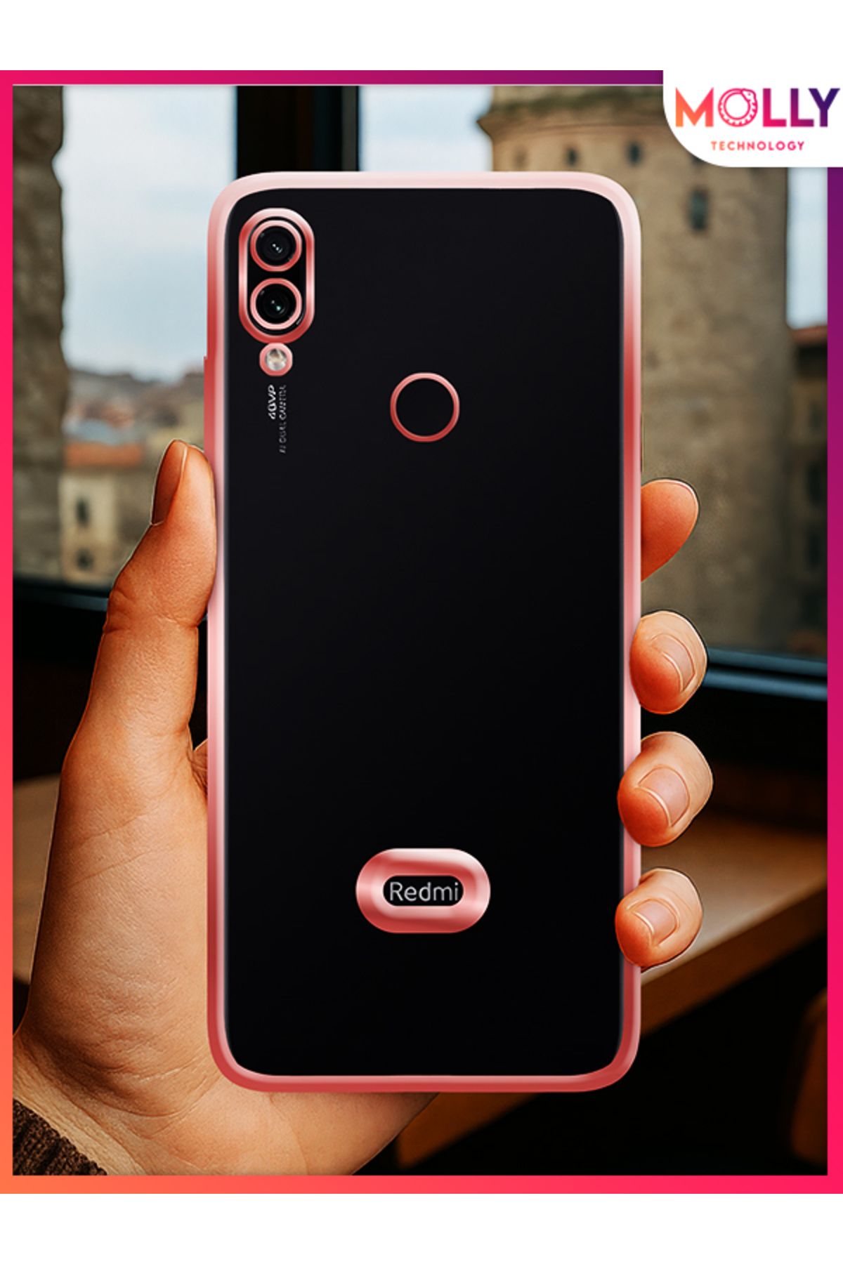 Molly Xiaomi Redmi Note 7 İçin Kenarları Rose Lens Koruyuculu Lou Lazer Şeffaf Silikon Kılıf