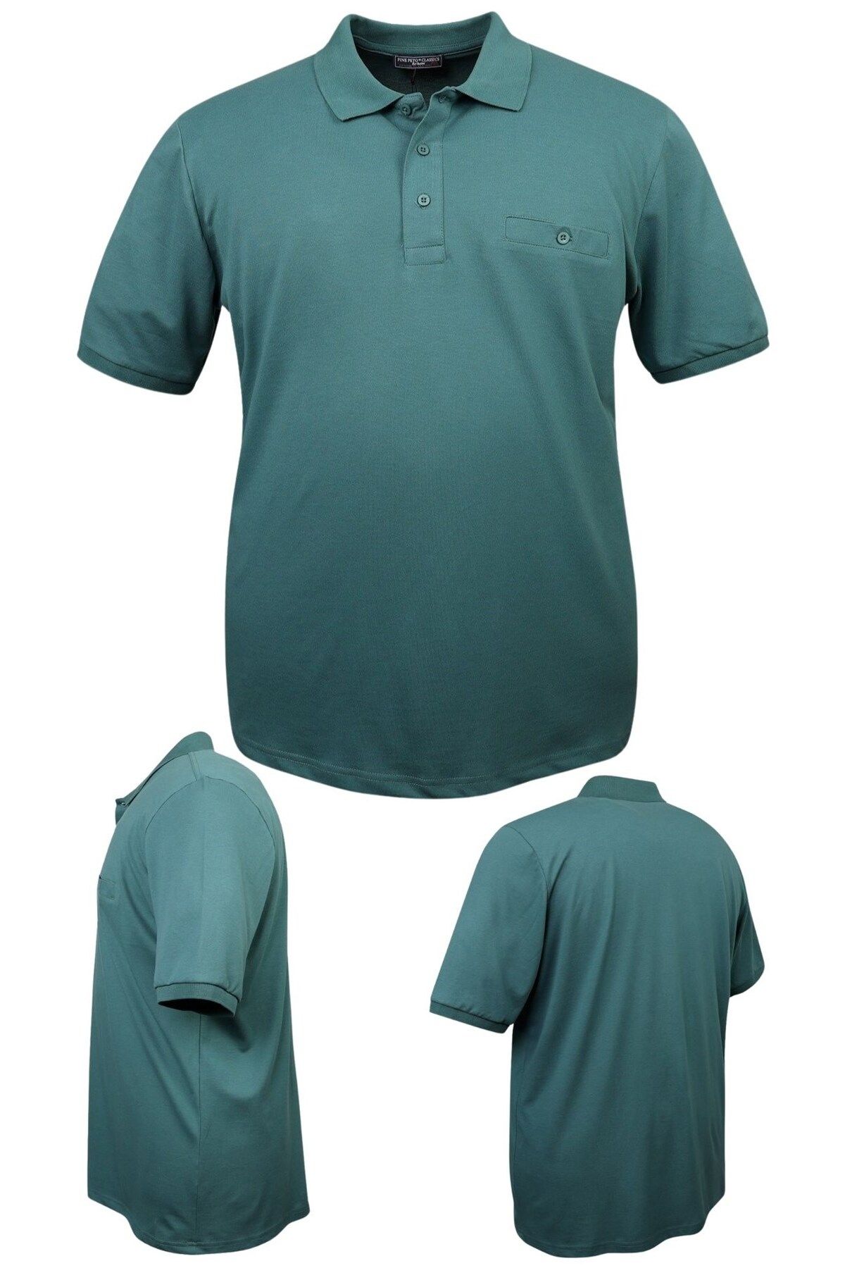marufshop Erkek Büyük Beden 115 - 155 Kilo Arası Uygun Bedenli Likralı Pike Polo Yaka Cepli Tişört