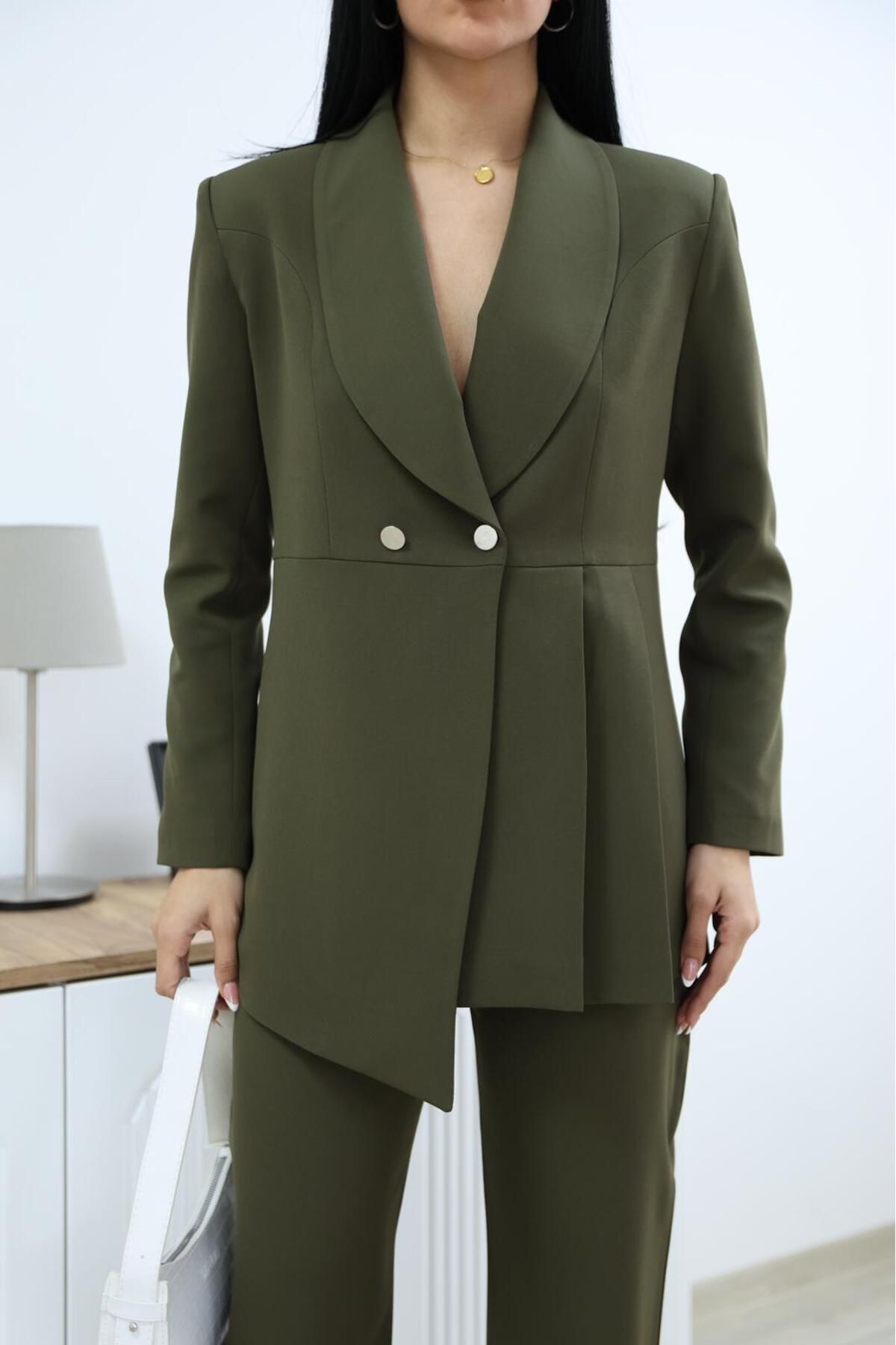 Ekim Store Büzgülü Drapeli Düğmeli İkili Blazer Takım