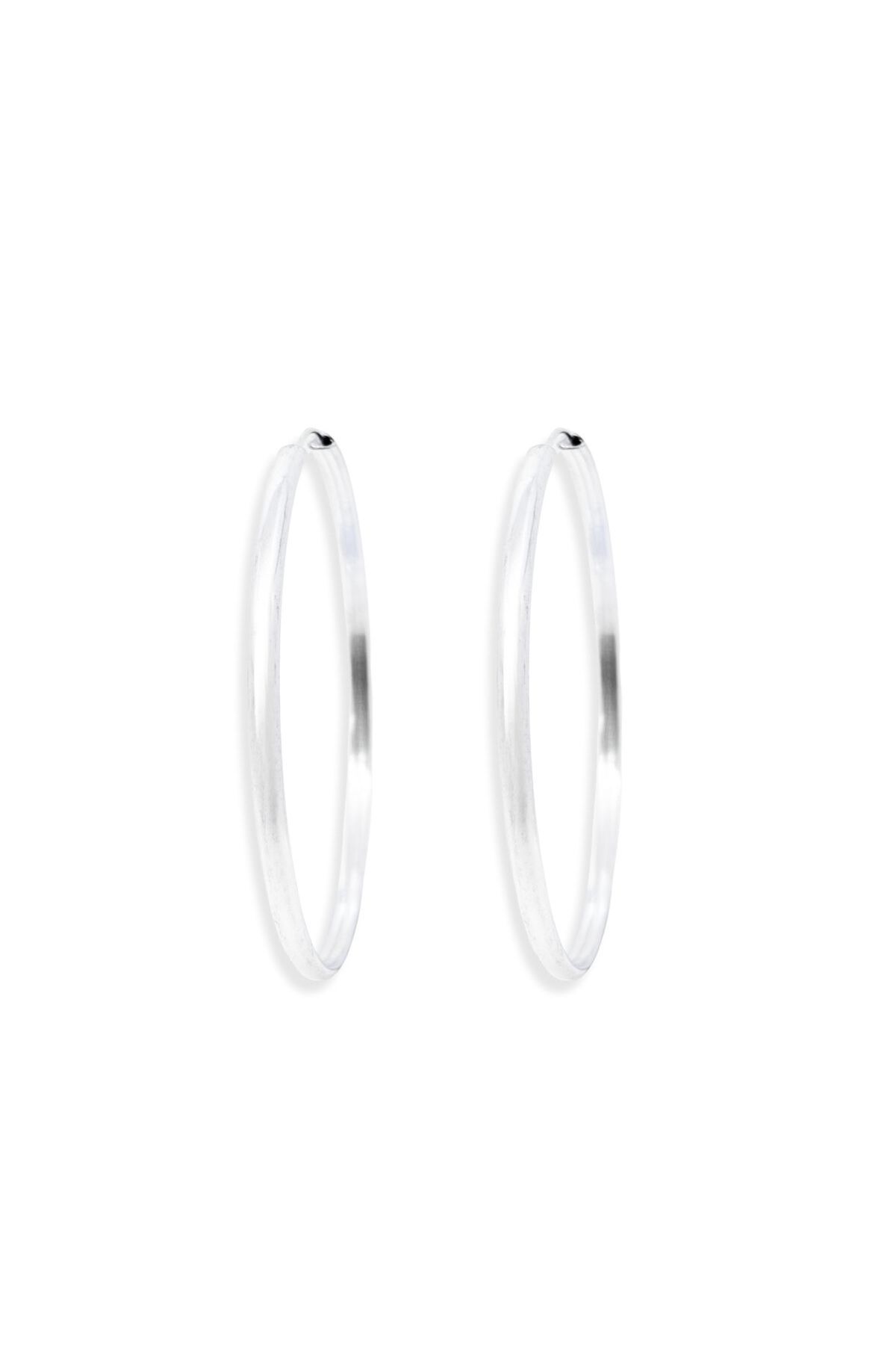 oya silver Oval Hatlı Yuvarlak Gümüş Halka Küpe – 6x6cm- 3mm Kalınlık 925 Ayar