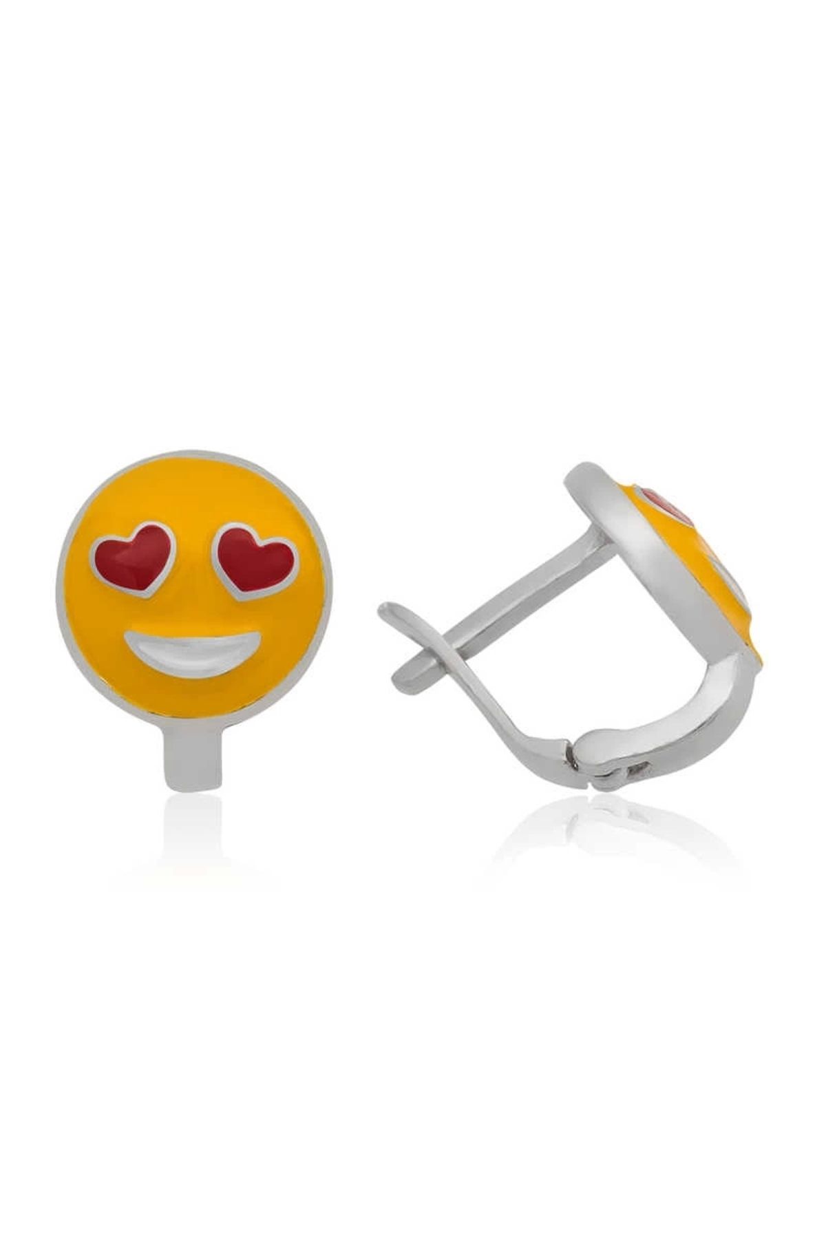 luz&pos Gümüş Kalp Gözlü Emoji Çocuk Küpesi