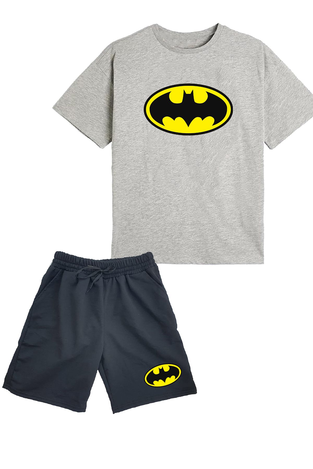 makiteks 2'li Set Baskılı Erkek Çocuk Pamuk Şort Tshirt Takım Batman01 5 6 7 8 9 10 11 12 13 14 yaş Tişört