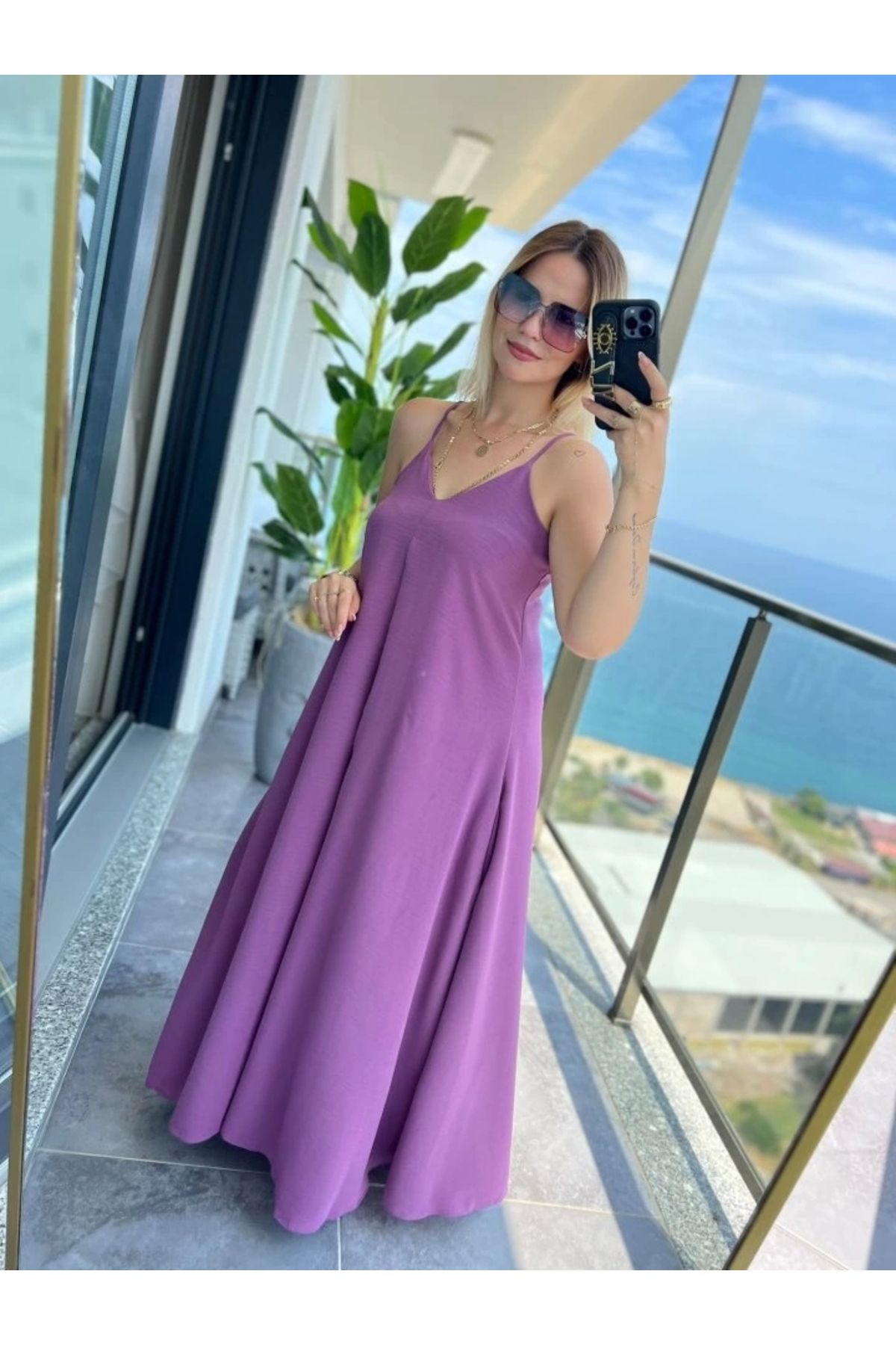 Butik Kadın Aerobin Kumaş Askılı Maxi Boy Elbise