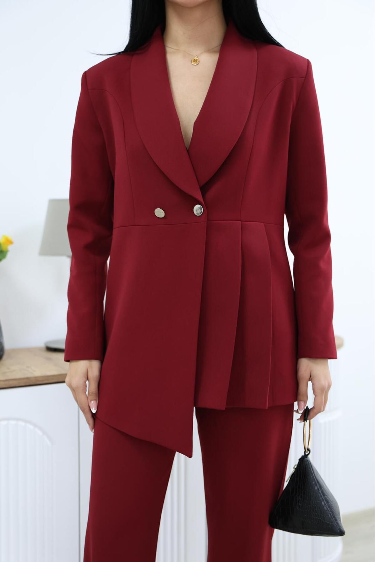 Ekim Store Büzgülü Drapeli Düğmeli İkili Blazer Takım