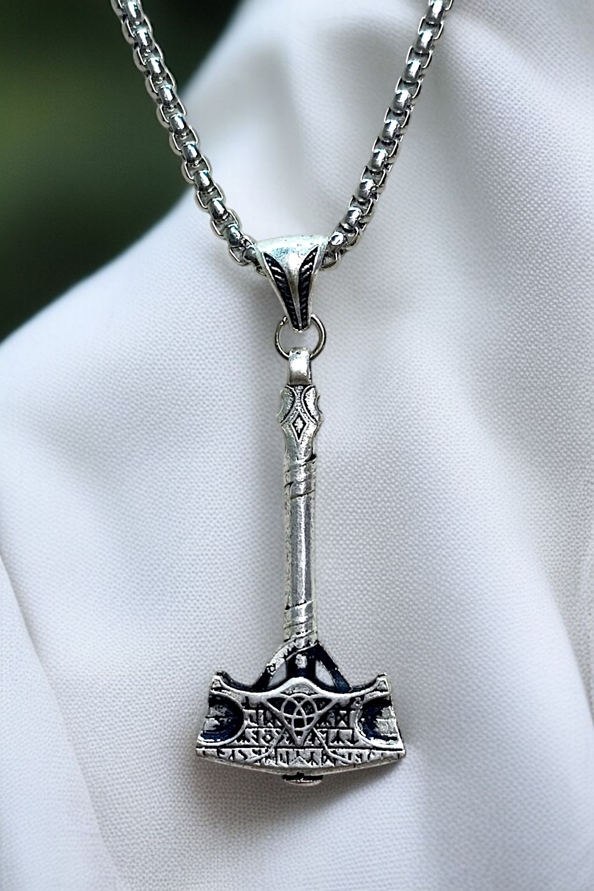 AK STORE SİLVER Gümüş Kaplama Krom-Çelik Erkek Kolye Madalyon Thor un Çekici