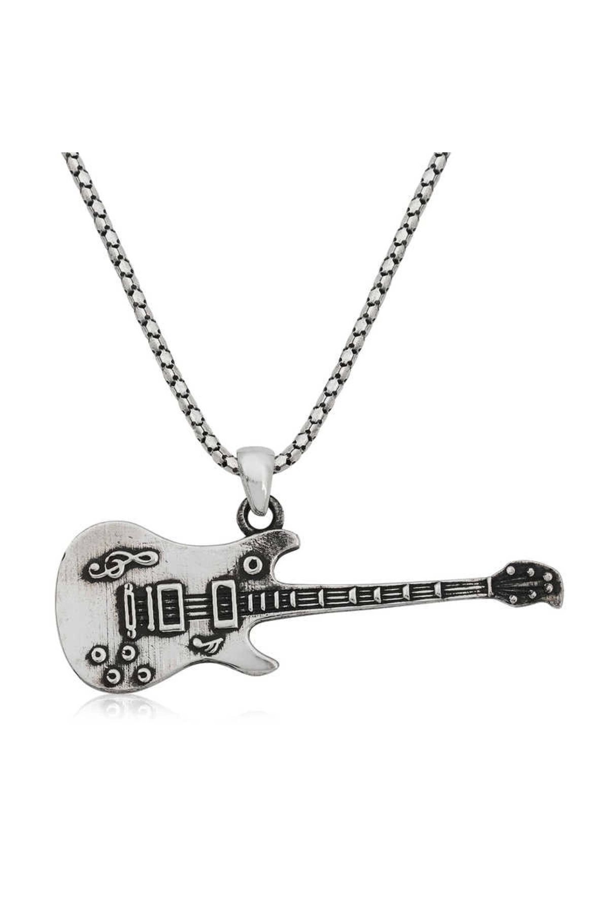luz&pos gümüş Elektro Gitar Erkek Kolye