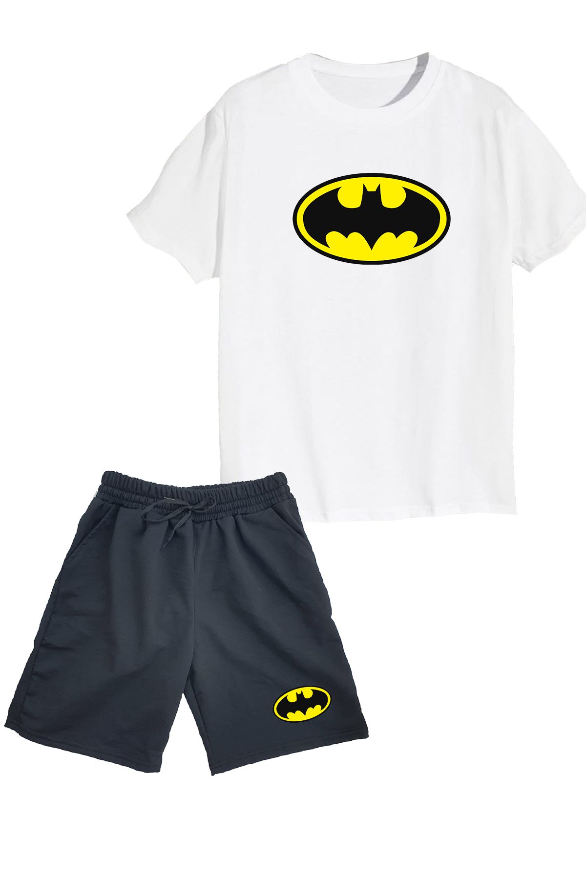 makiteks 2'li Set Baskılı Erkek Çocuk Pamuk Şort Tshirt Takım Batman01 5 6 7 8 9 10 11 12 13 14 yaş Tişört