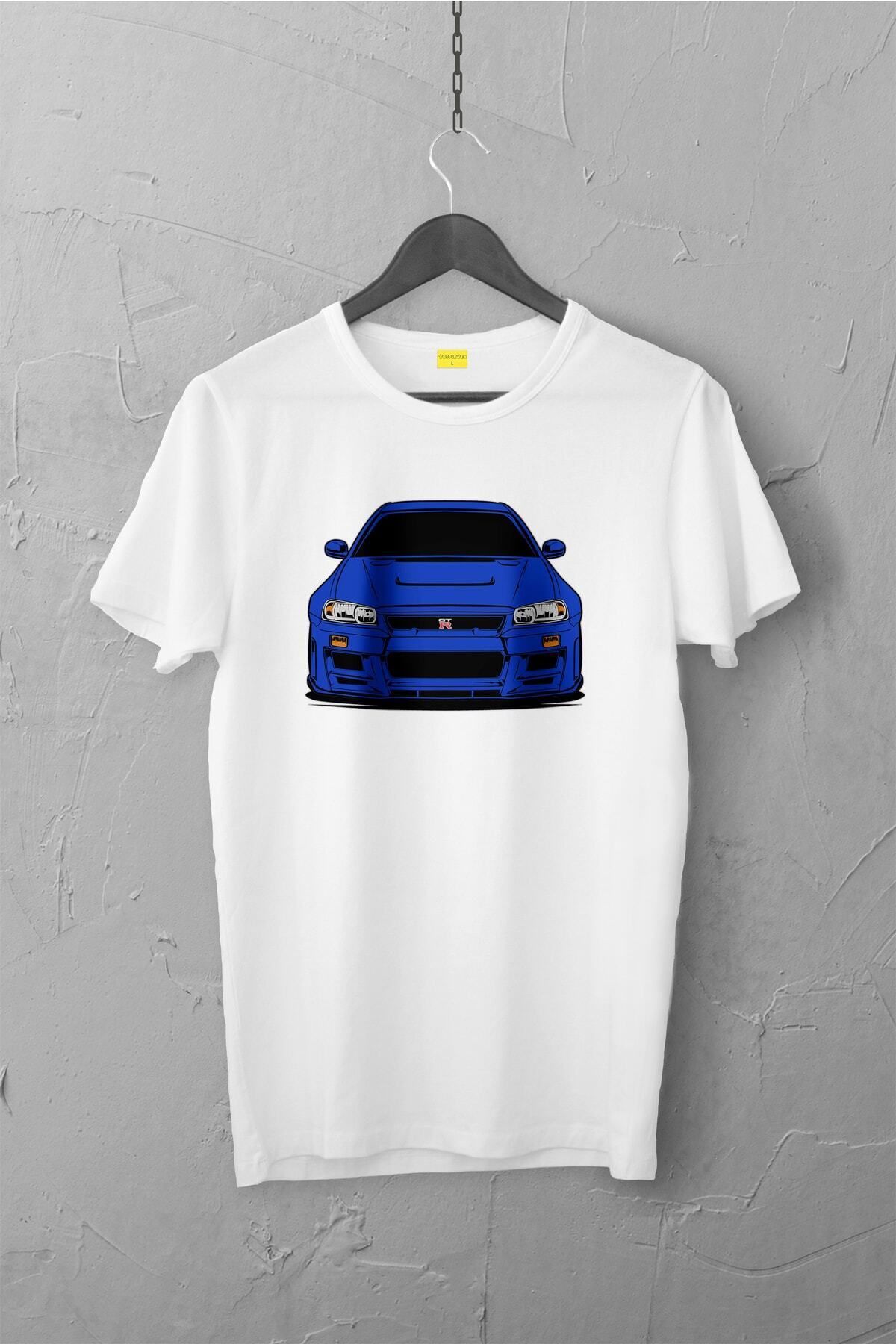 Pisa Art Nissan Skyline R34 Gtr Design Tshirt , Unisex Premium, Çatlama Solma Yapmaz / Otomobil