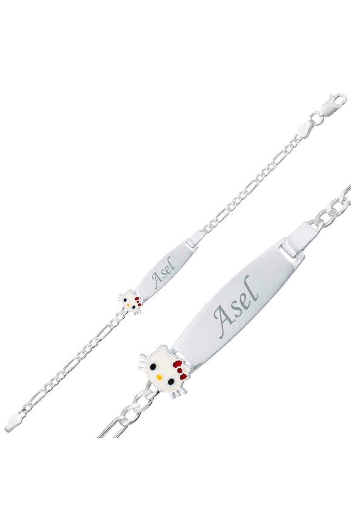 luz&pos gümüş Kedi Plaka Çocuk Bileklik