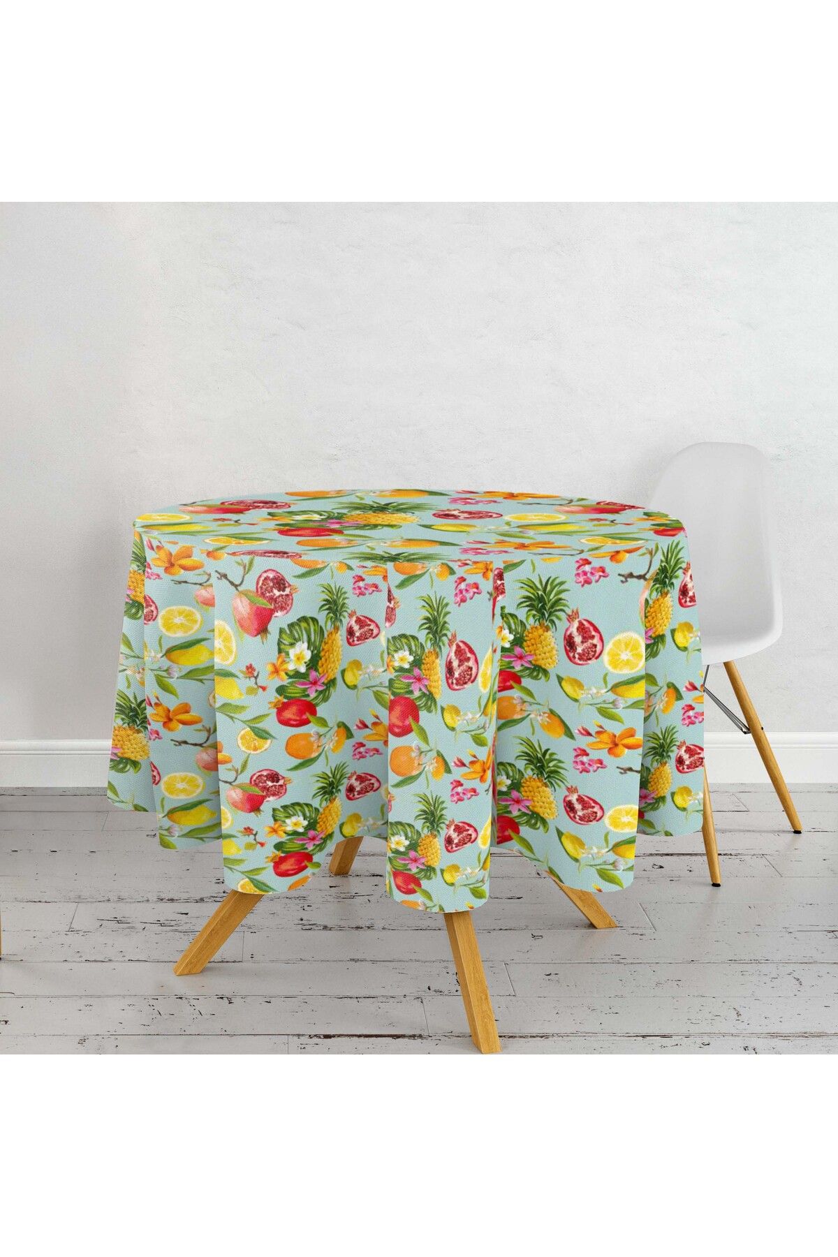 Razz Moda LİMON NAR ANANAS MANDALİNA ÇİÇEKLİ VE ÇOK RENKLİ YUVARLAK MASA ÖRTÜSÜ
